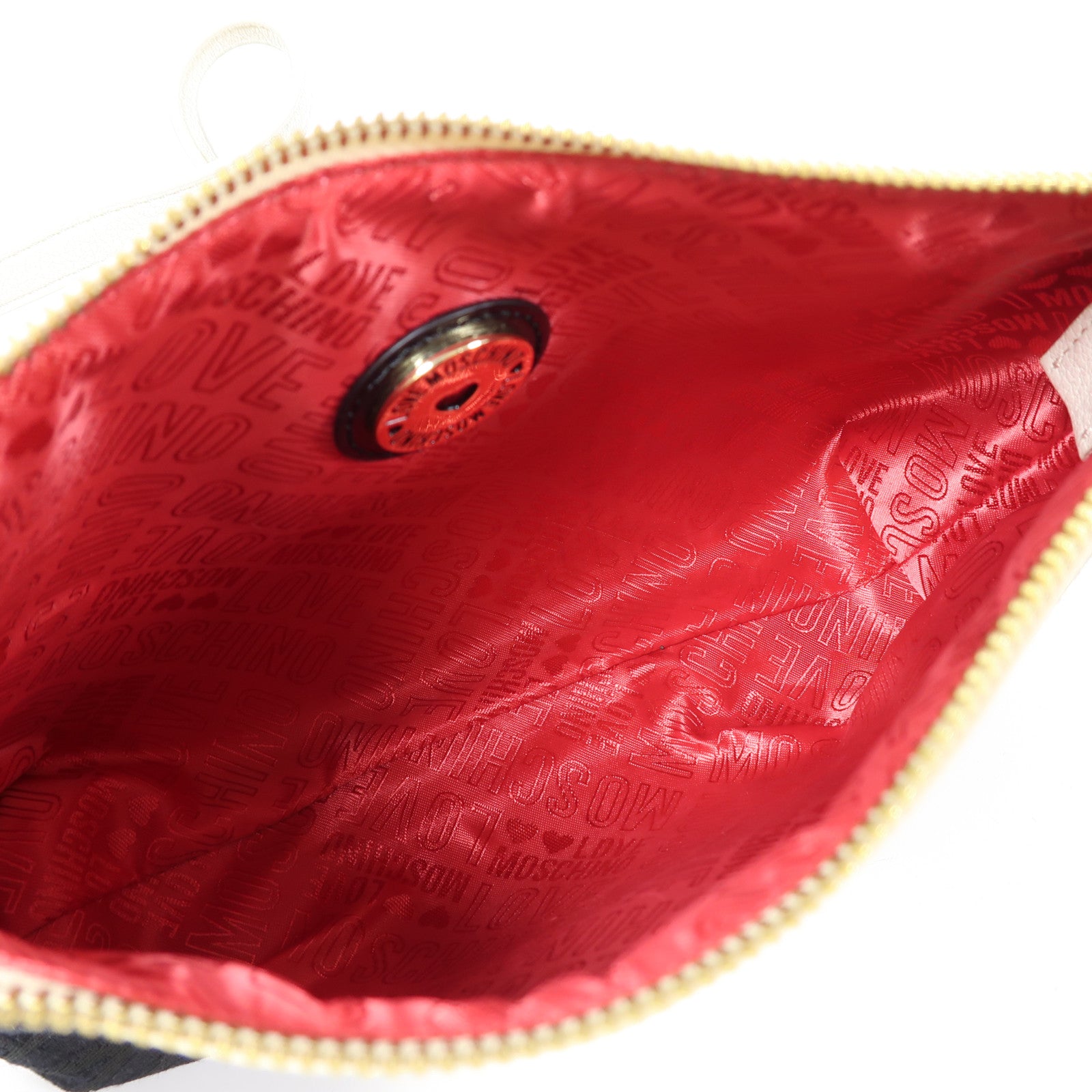 MOSCHINO 帆布Shoulder Bag金扣肩背袋黑色/白色