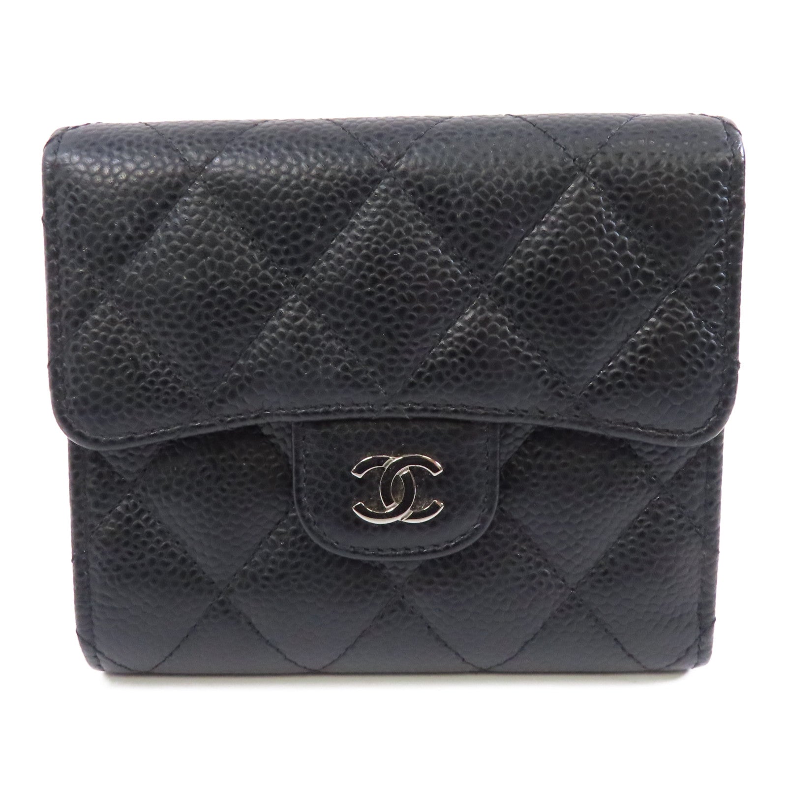 CHANEL 菱格Caviar皮革Classic Wallet銀扣錢包黑色