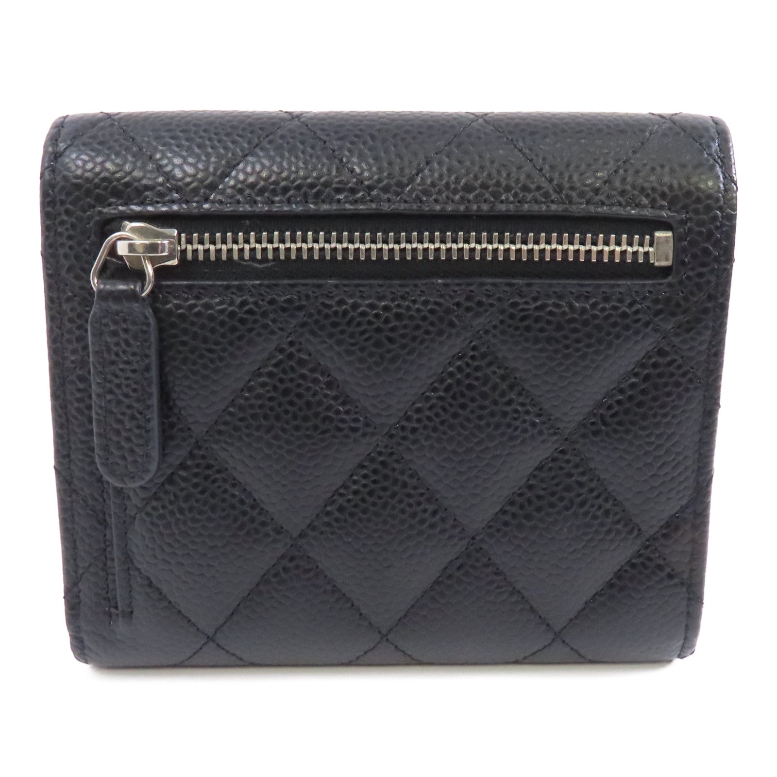 CHANEL 菱格Caviar皮革Classic Wallet銀扣錢包黑色