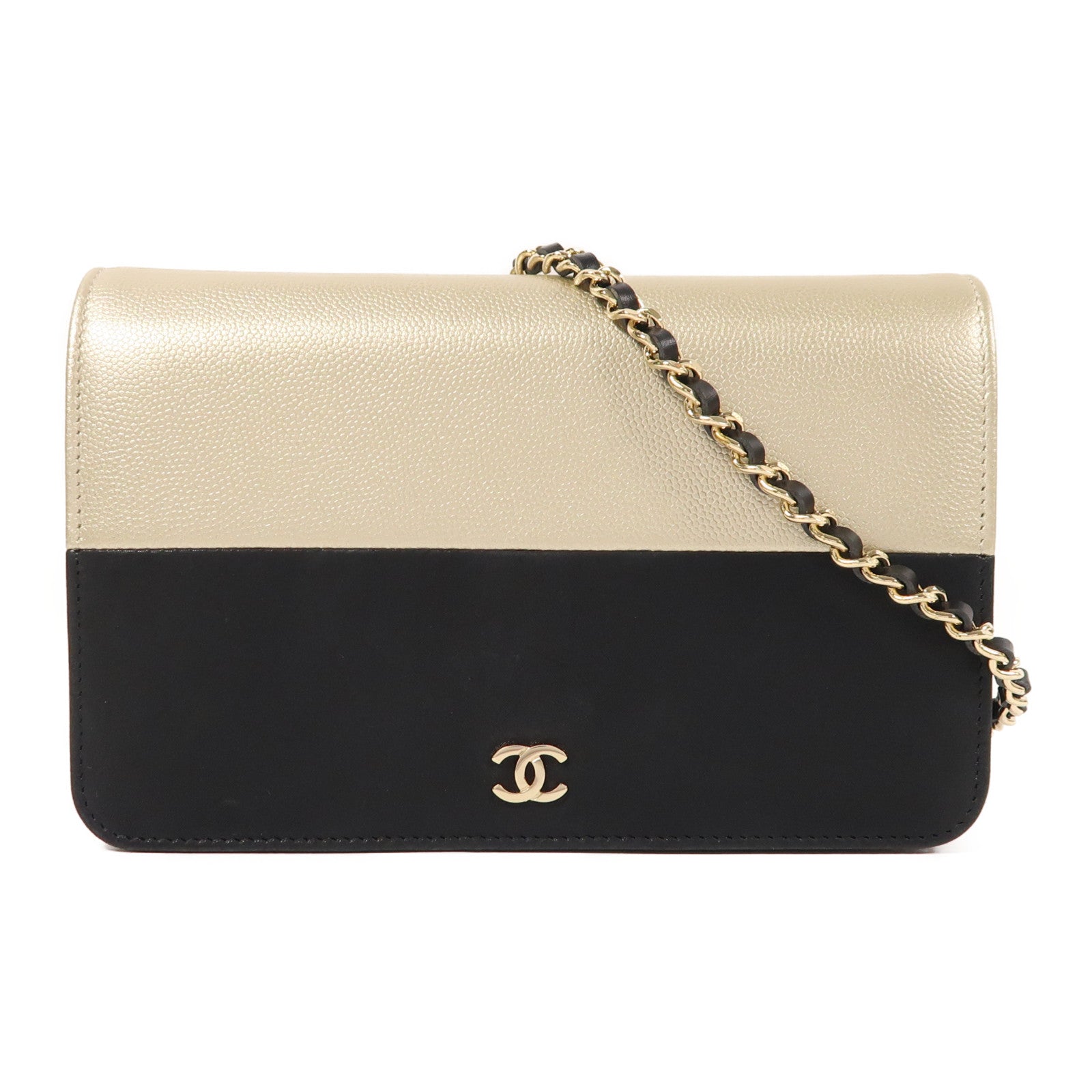 CHANEL 皮革WOC Wallet On Chain金扣鏈帶肩背袋