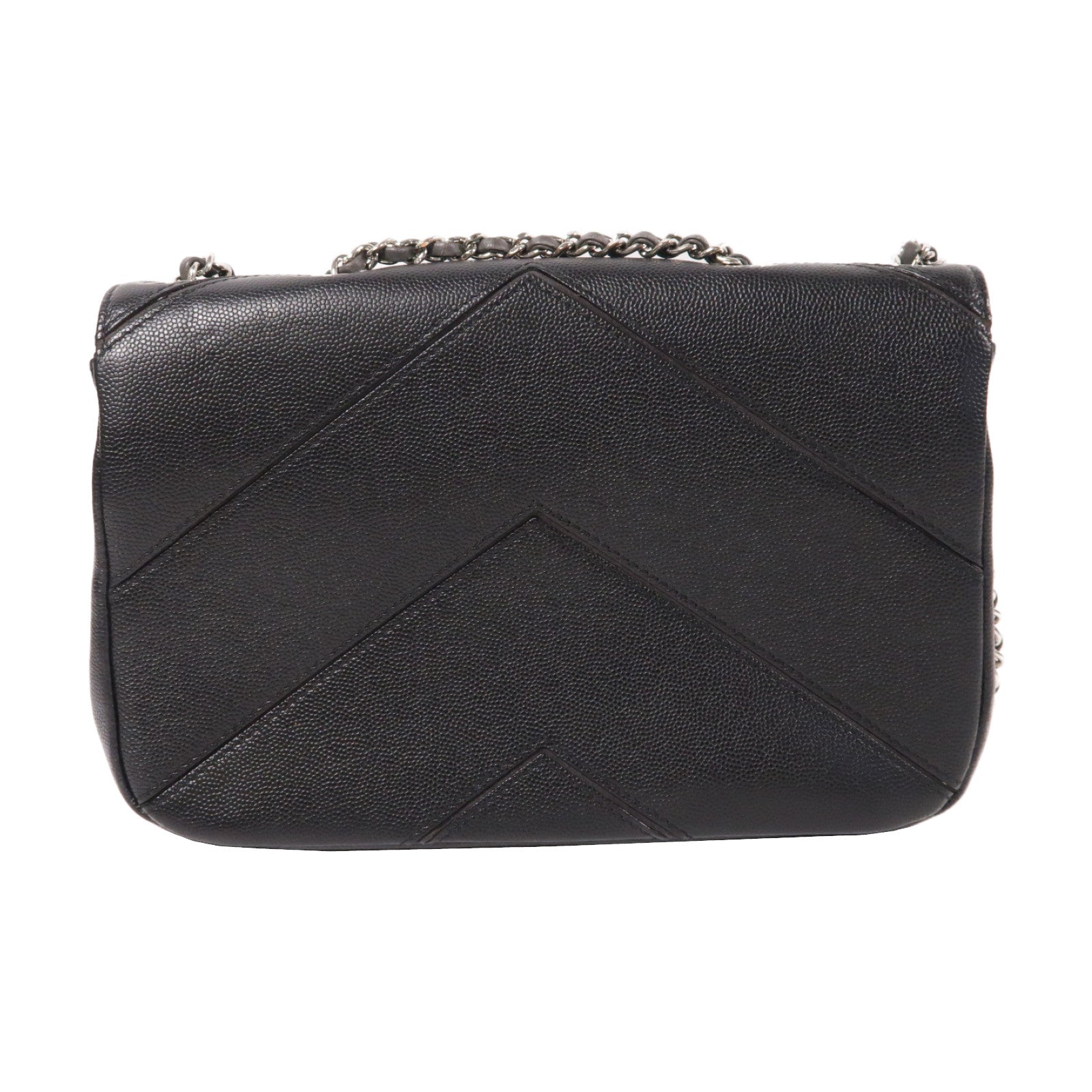 CHANEL 菱格牛皮皮革Chain Shoulder Bag銀扣鏈帶肩背袋黑色