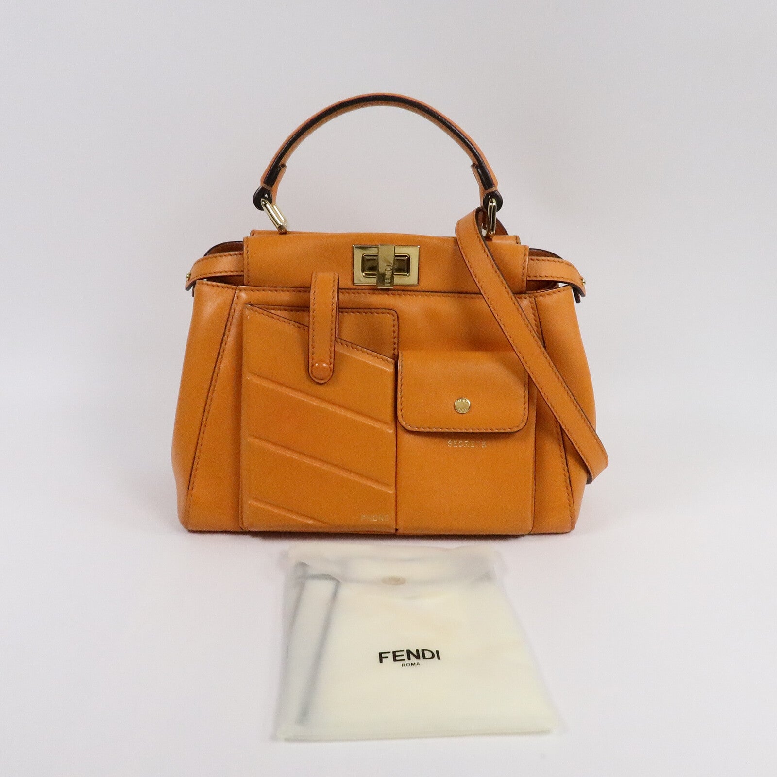 FENDI 羊皮皮革Peekaboo Mini Pocket手挽肩背兩用袋