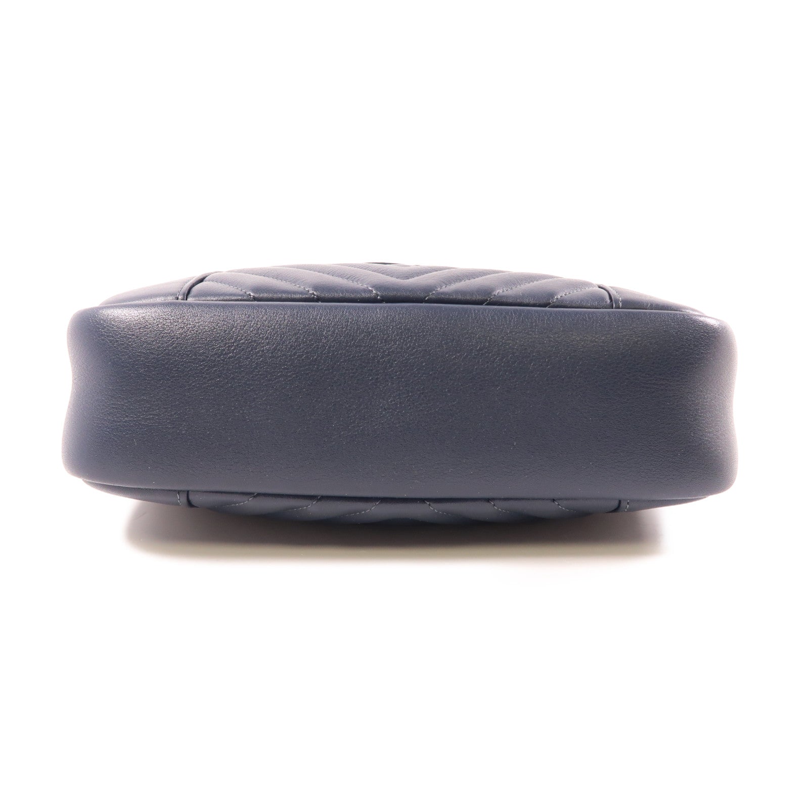 CHANEL 牛皮皮革Chain Shoulder金扣鏈帶肩背袋深藍色