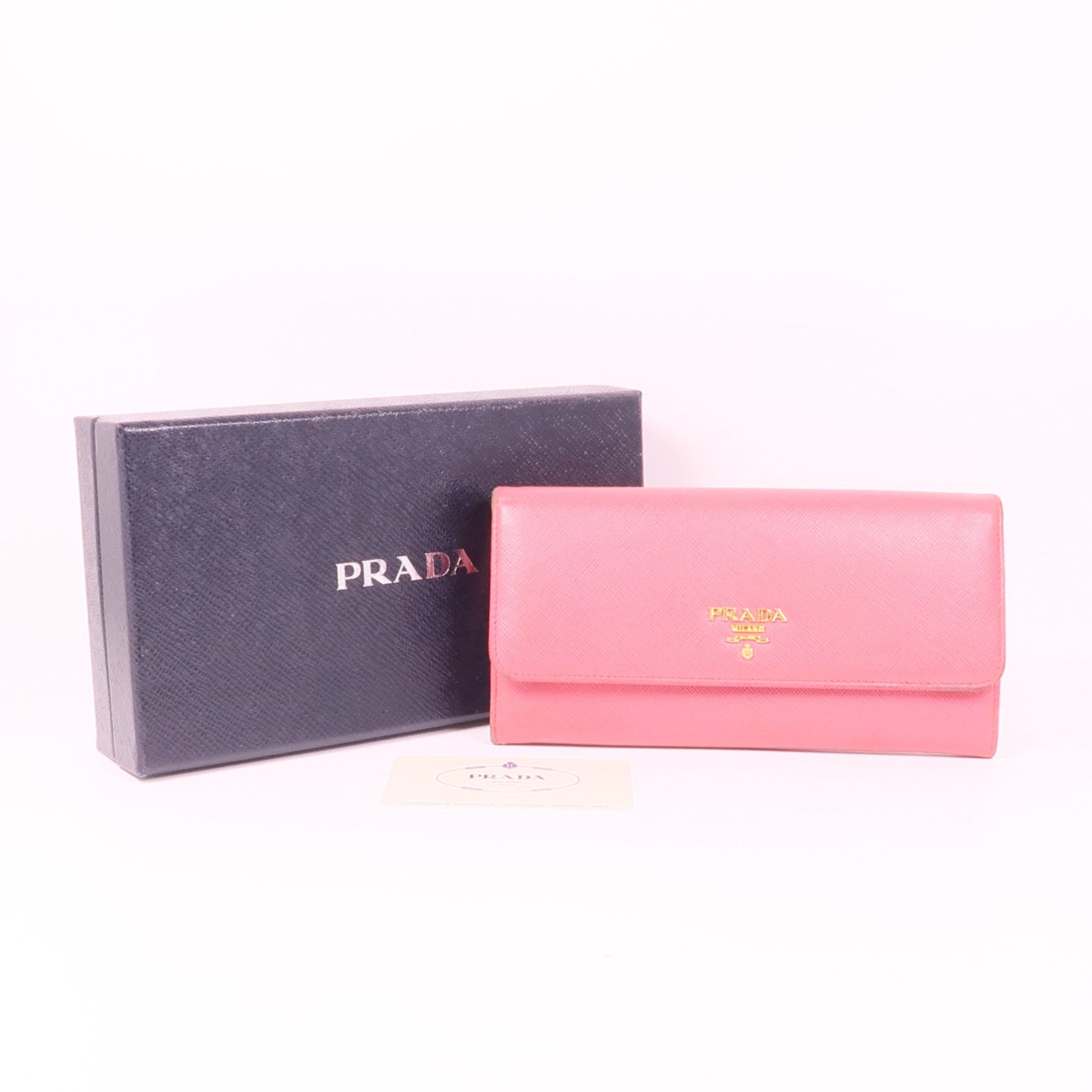 PRADA GHW Long Button Wallet 1M1132 Saffiano Leather Pink