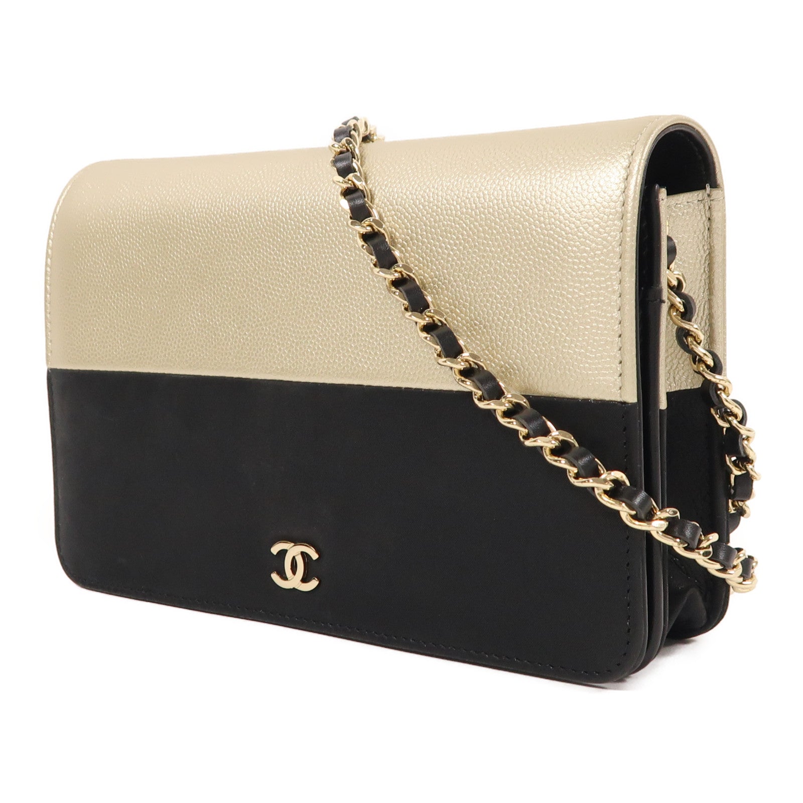 CHANEL 皮革WOC Wallet On Chain金扣鏈帶肩背袋