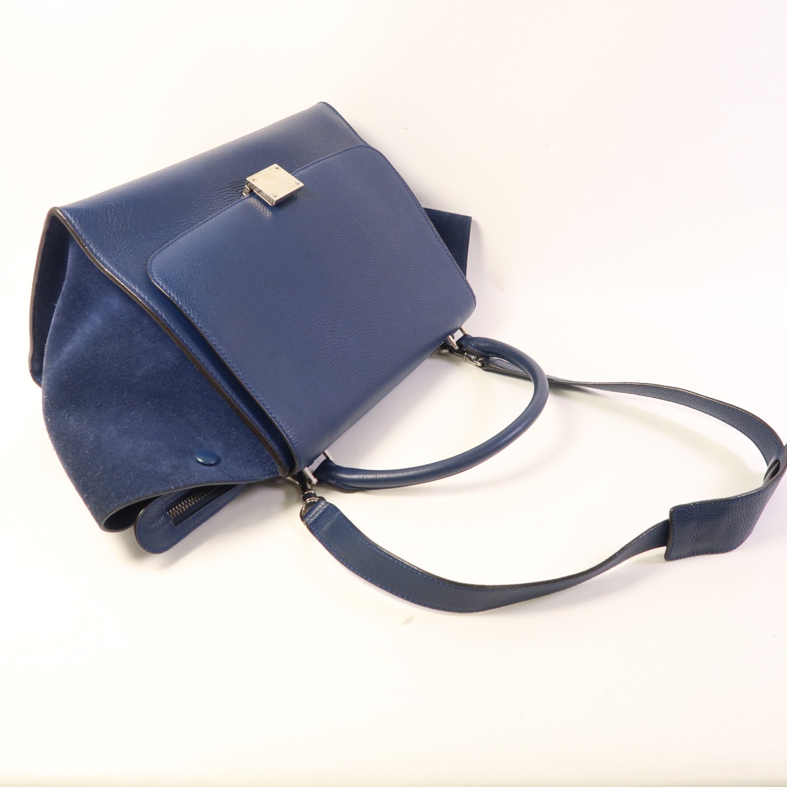 CELINE 牛皮皮革Trapeze銀扣手挽肩背兩用袋