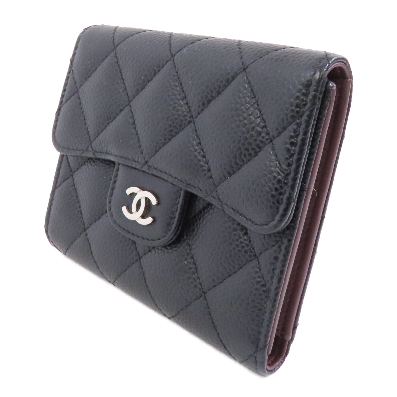 CHANEL 菱格Caviar皮革Classic Wallet銀扣錢包黑色