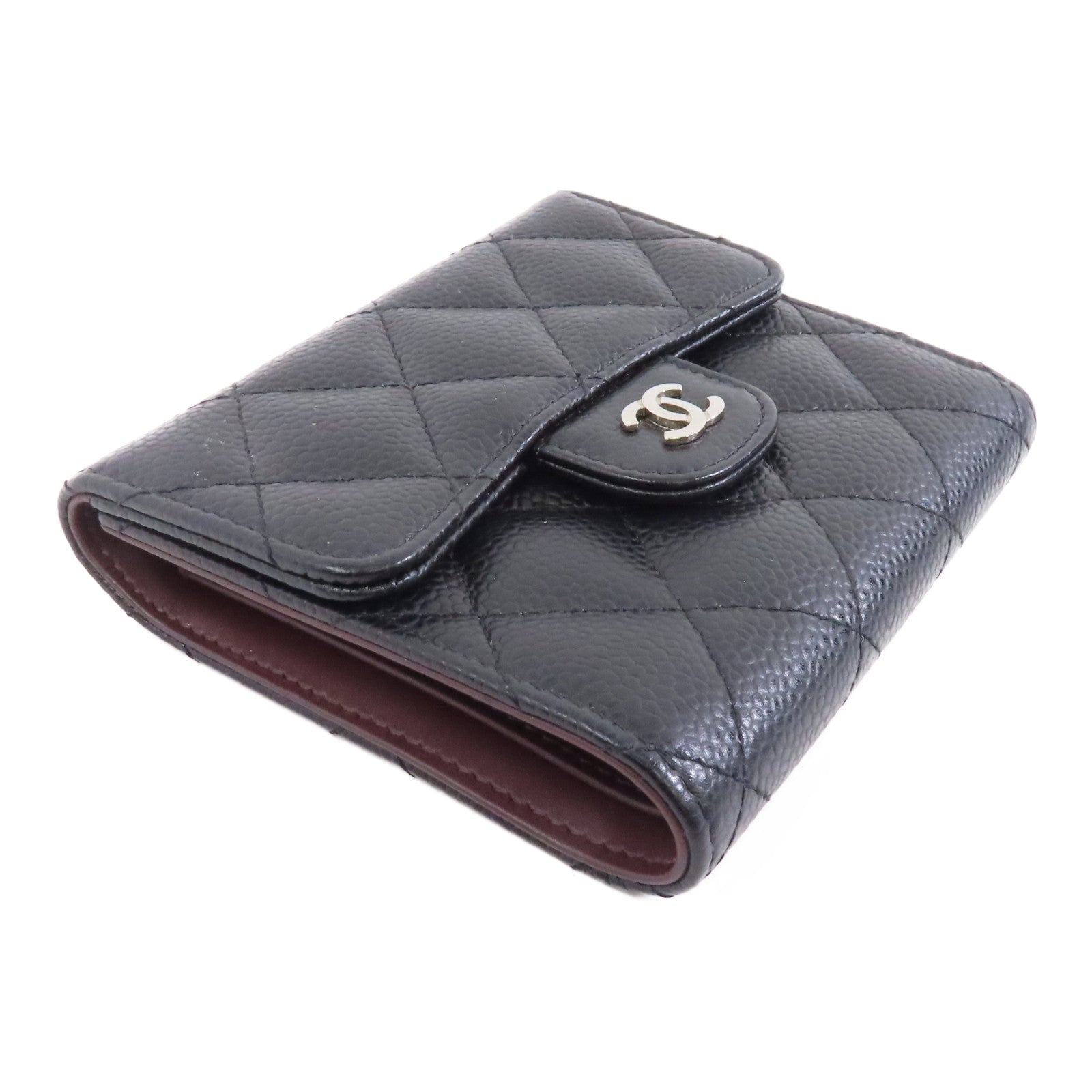CHANEL 菱格Caviar皮革Classic Wallet銀扣錢包黑色