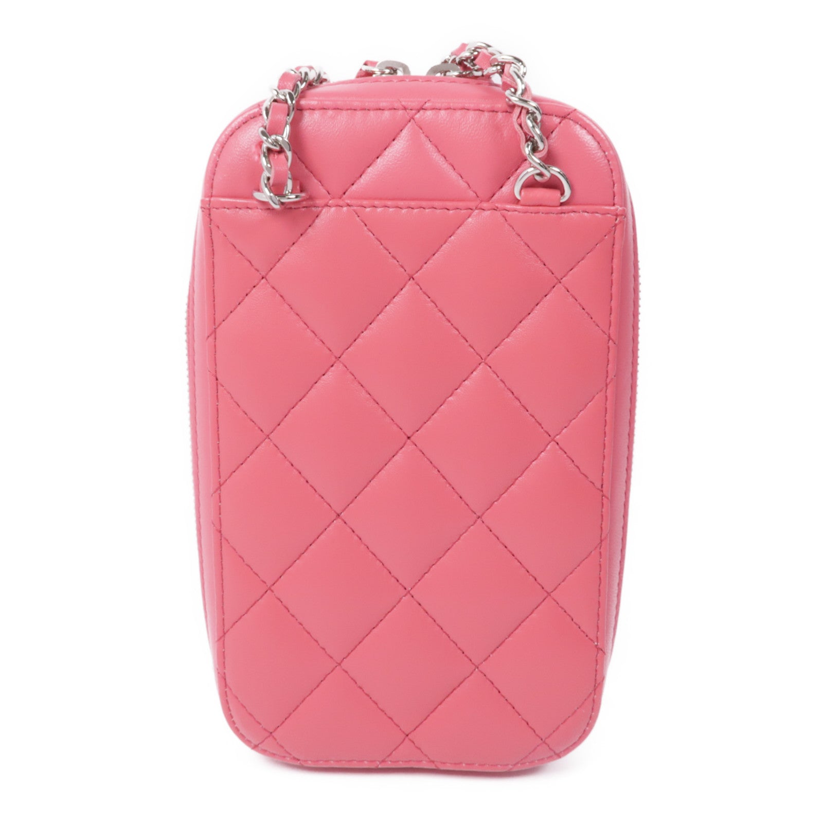 CHANEL 羊皮皮革Phone Holder銀扣鏈帶肩背袋