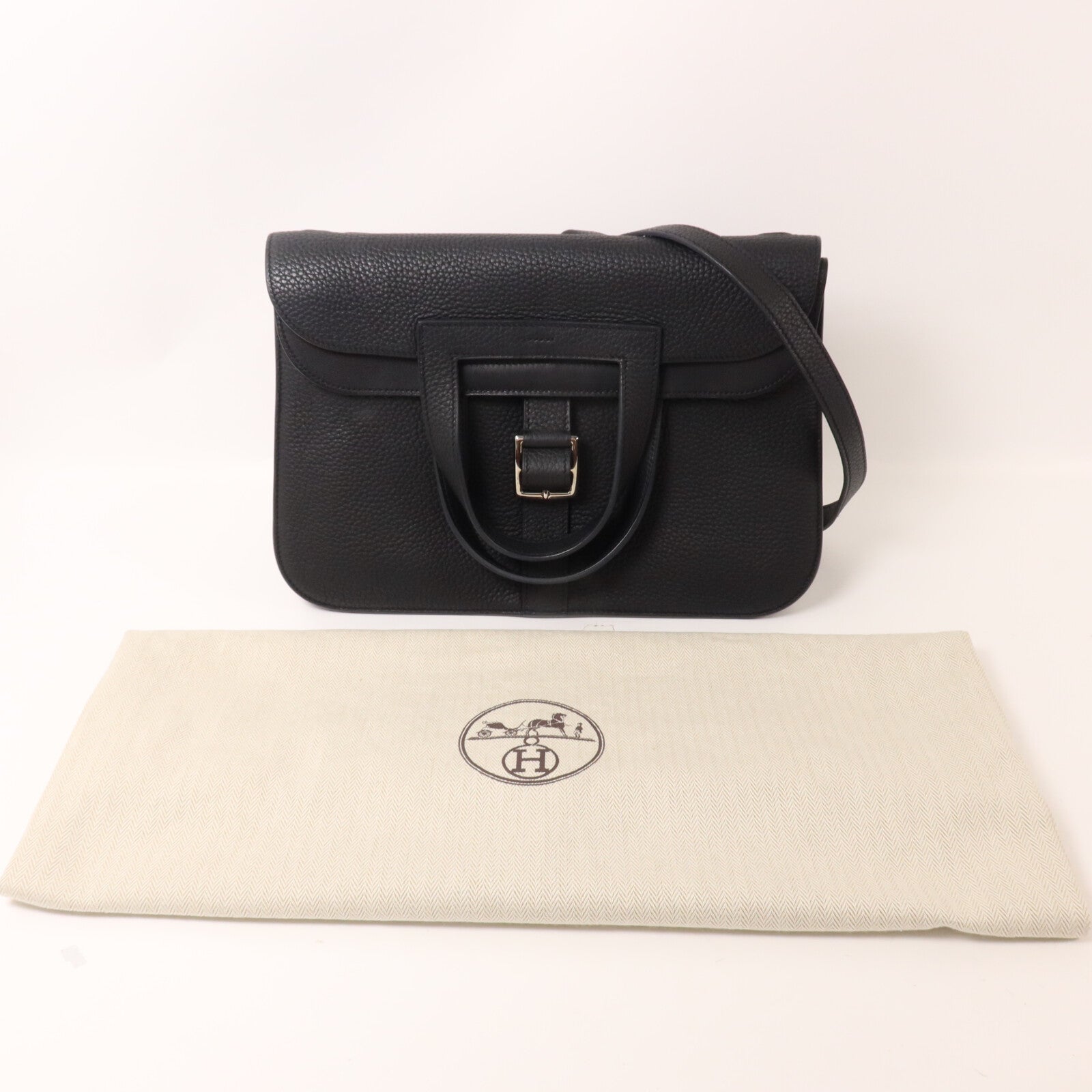 HERMES Clemence皮革Halzan 31手挽肩背兩用袋Noir