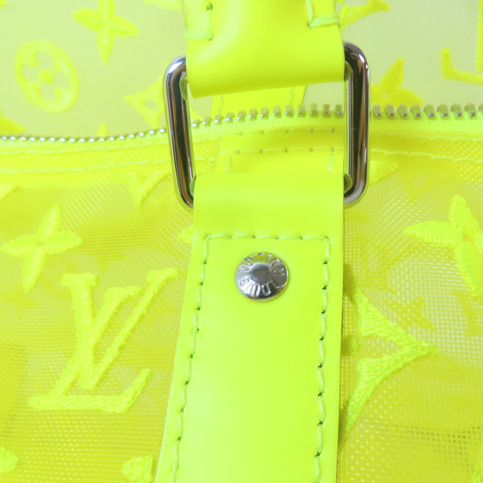 LOUIS VUITTON 尼龍Keepall Bandouliere 50銀扣波士頓包黃色