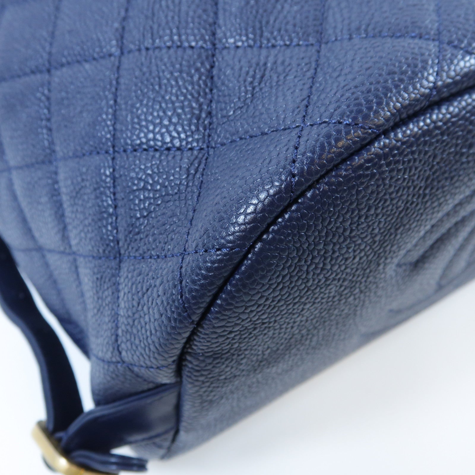 CHANEL 【激減優惠】菱格Caviar皮革Backpack金扣鏈帶背包藍色