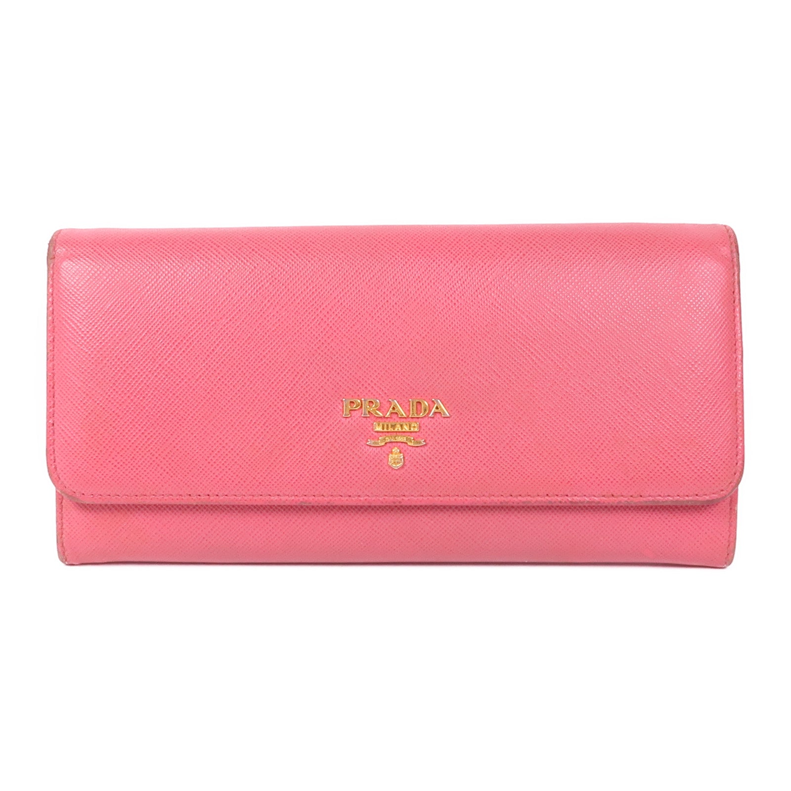 PRADA GHW Long Button Wallet 1M1132 Saffiano Leather Pink