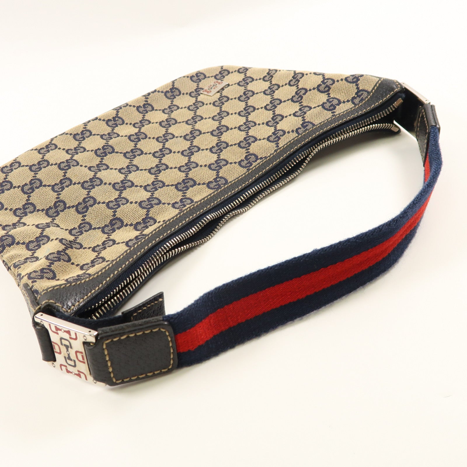 GUCCI 帆布Shoulder Bag銀扣肩背袋藍色
