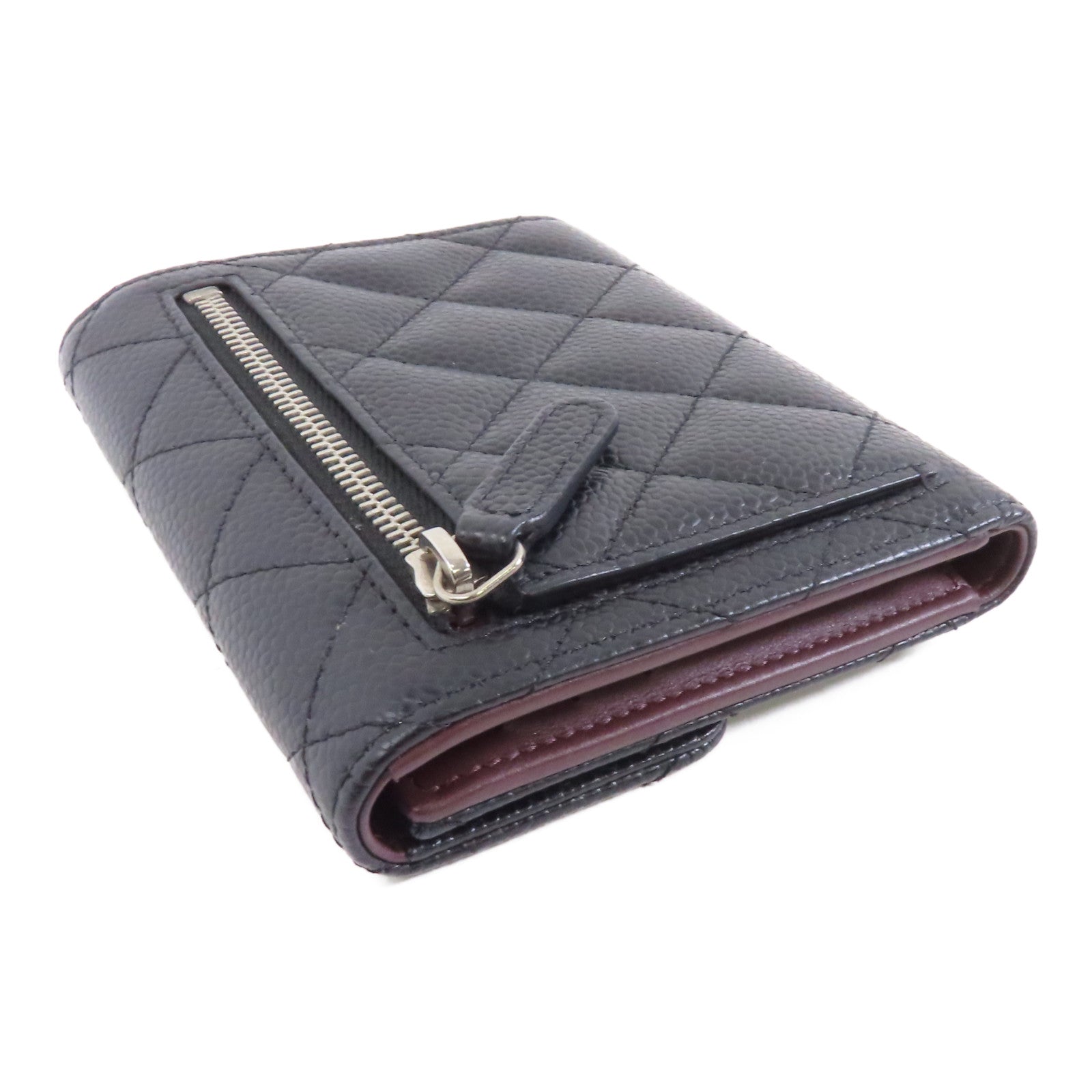 CHANEL 菱格Caviar皮革Classic Wallet銀扣錢包黑色