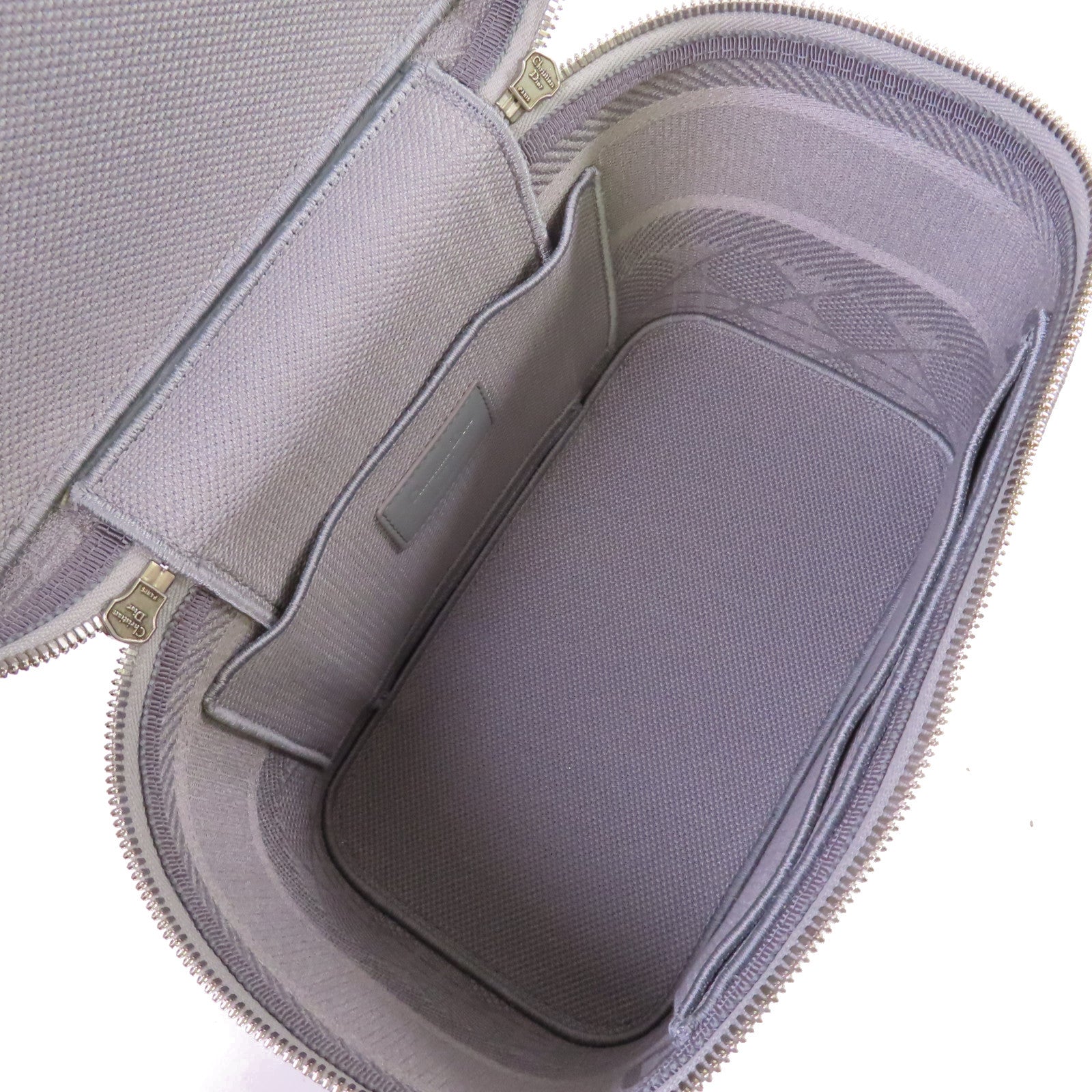 Dior 帆布Vanity Case Bag銀扣手挽袋灰色