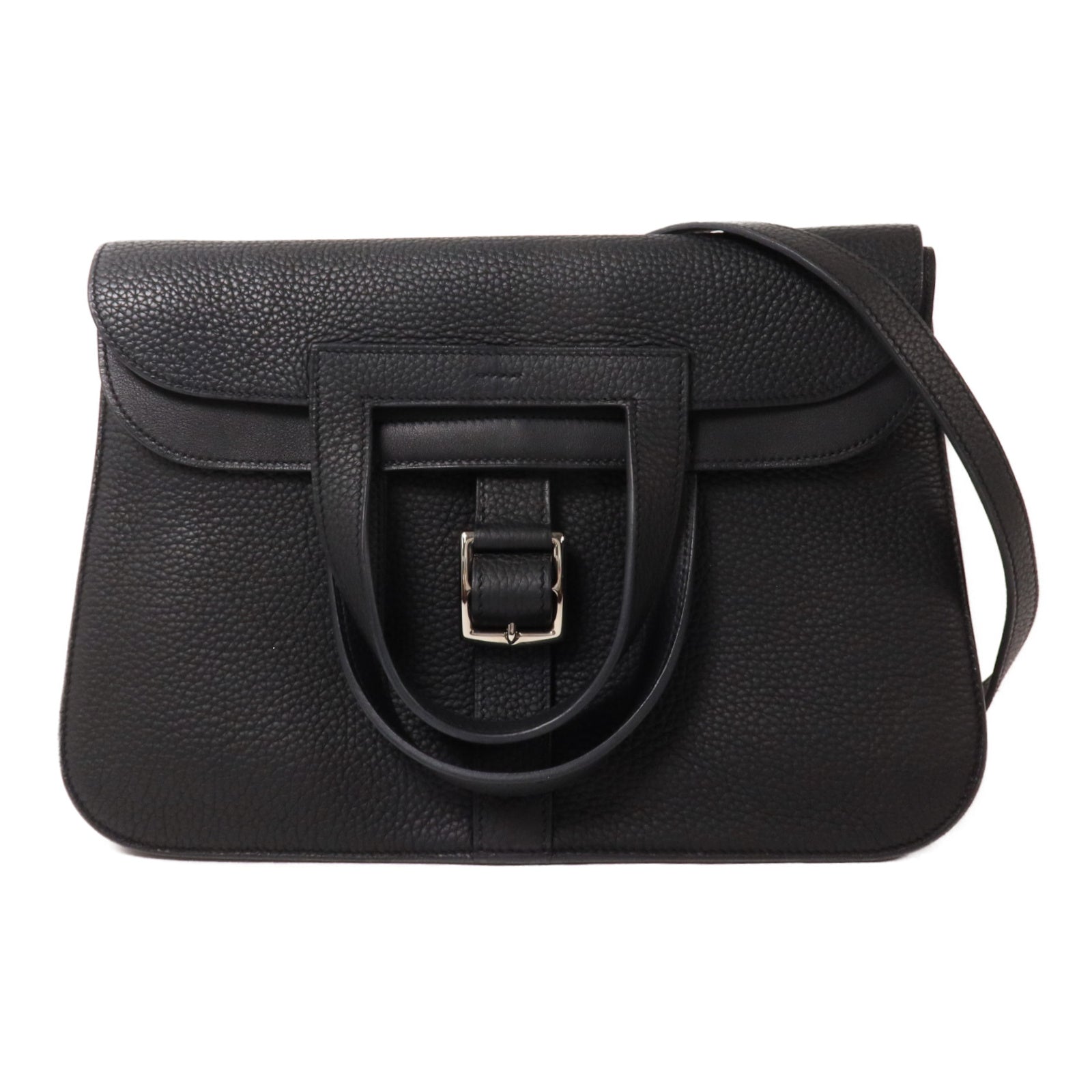 HERMES Clemence皮革Halzan 31手挽肩背兩用袋Noir
