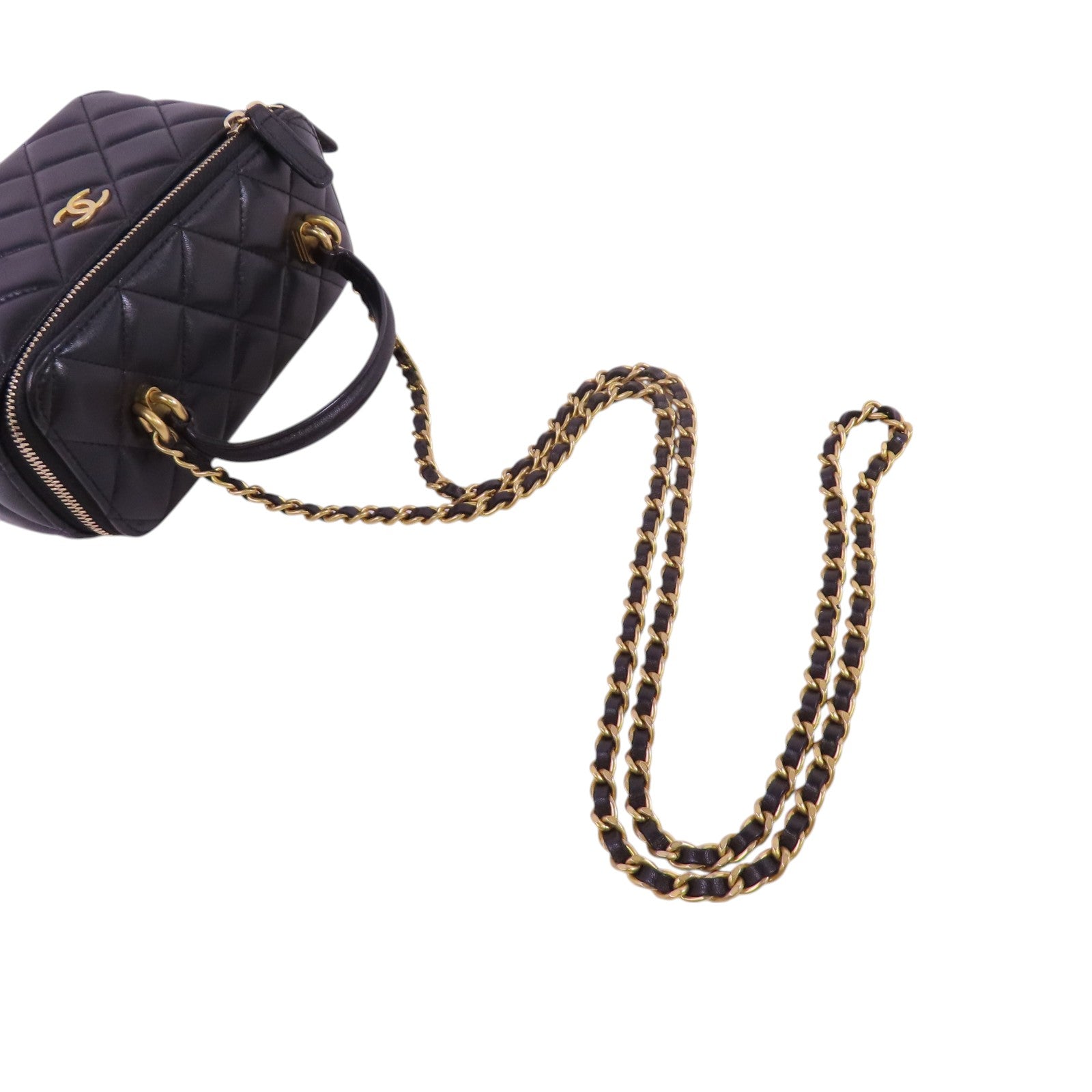CHANEL 羊皮皮革Vanity Case金扣鏈帶手挽肩背兩用袋