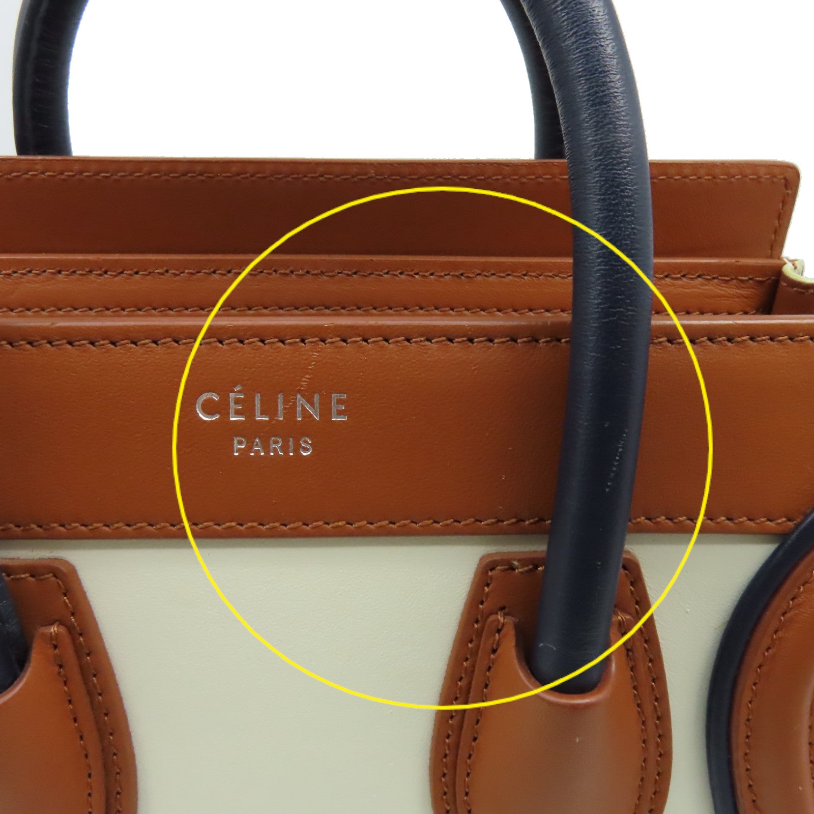 CELINE 牛皮皮革Nano Luggage 2Way Shoulder Bag手挽肩背兩用袋米白色/啡色