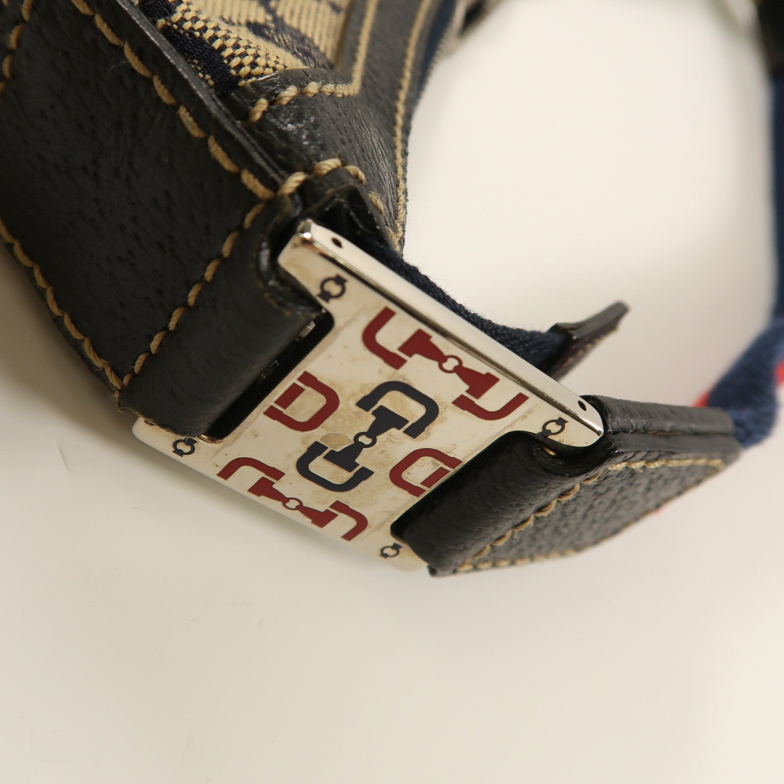 GUCCI 帆布Shoulder Bag銀扣肩背袋藍色