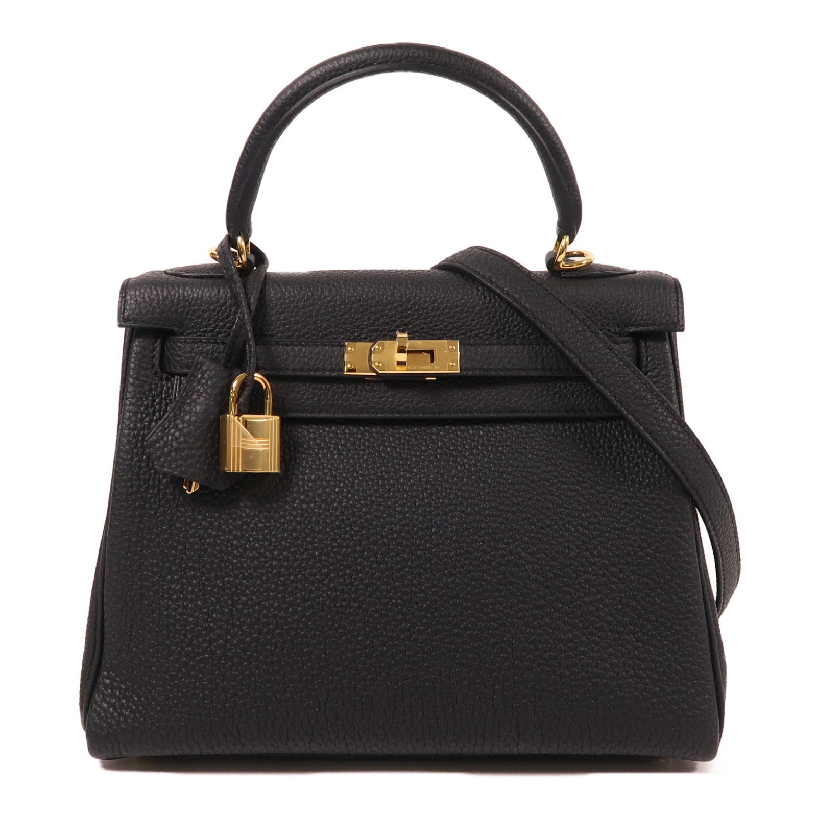 HERMES 【激減優惠】Togo皮革Kelly 25金扣手挽肩背兩用袋黑色