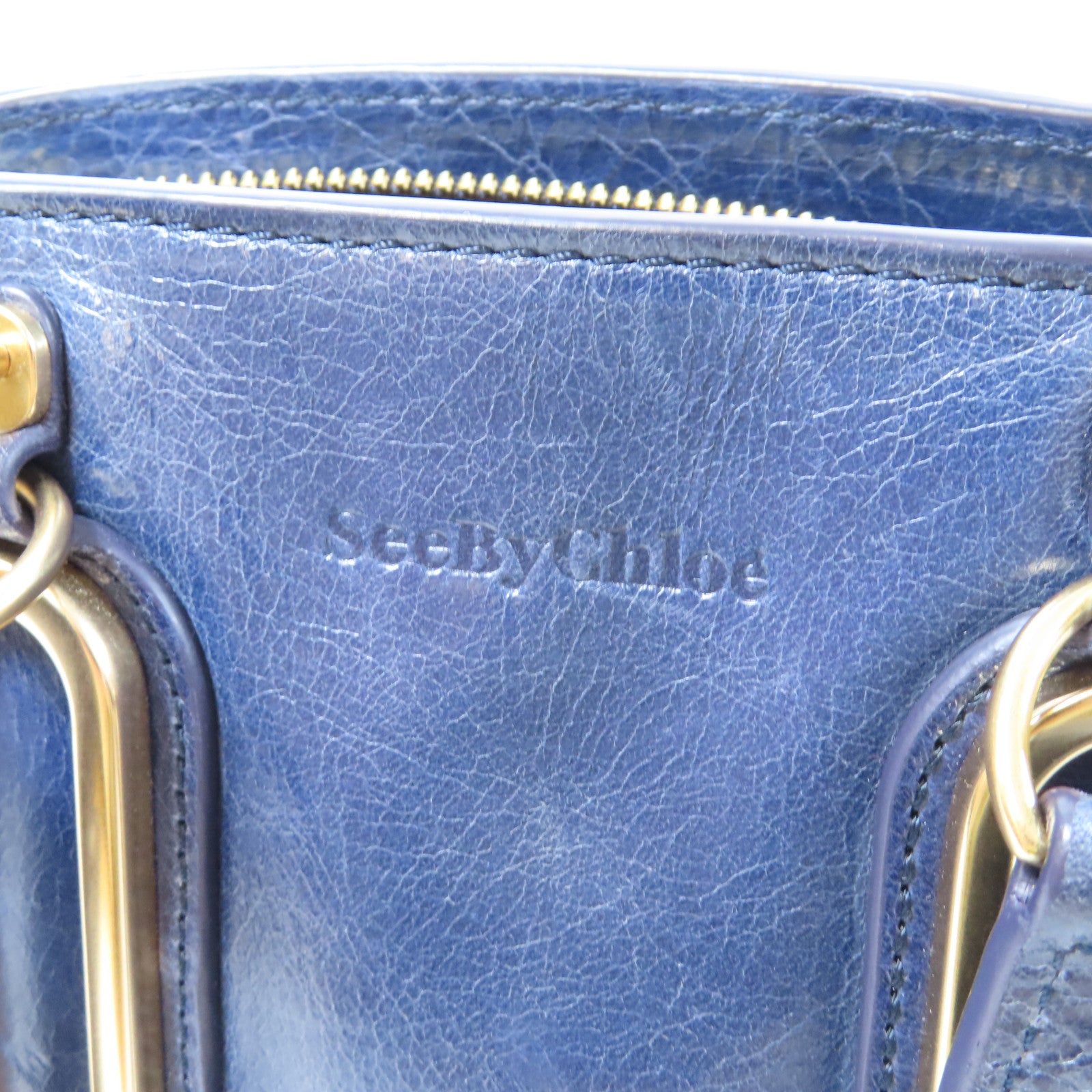SEE BY CHLOE 【激減優惠】牛皮皮革2 Way Shoulder Bag金扣手挽肩背兩用袋藍色