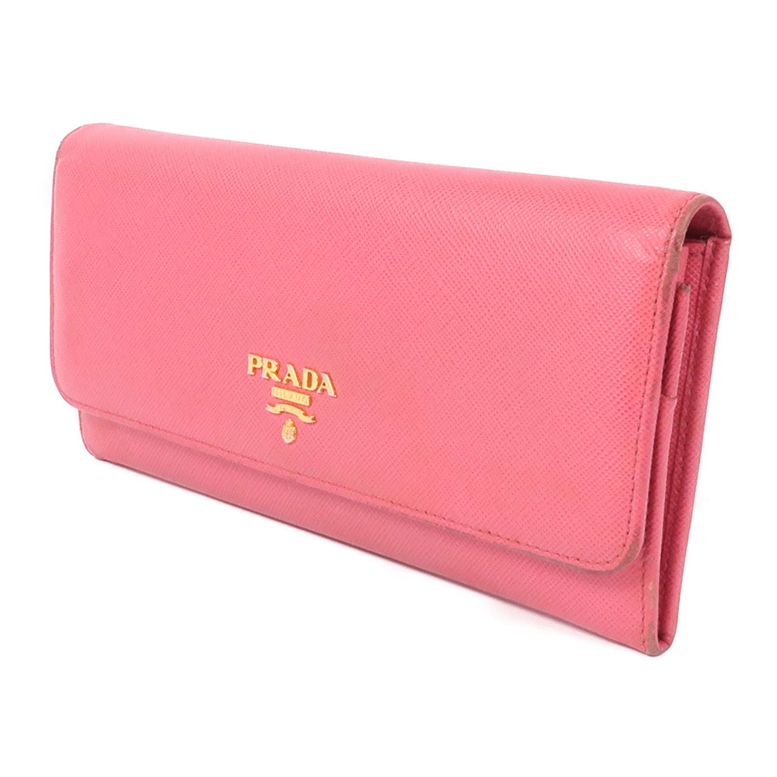 PRADA GHW Long Button Wallet 1M1132 Saffiano Leather Pink
