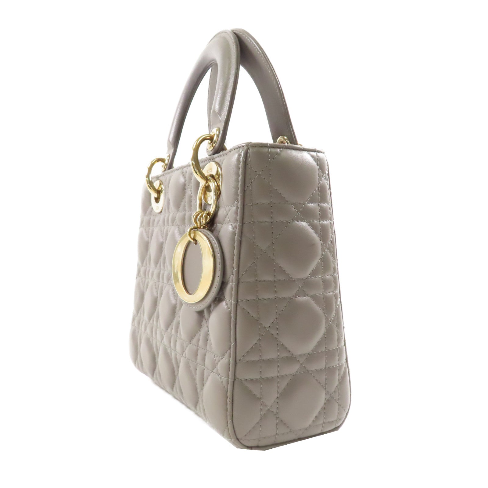 Dior 皮革Lady Dior My ABC Dior金扣手挽肩背兩用袋灰色