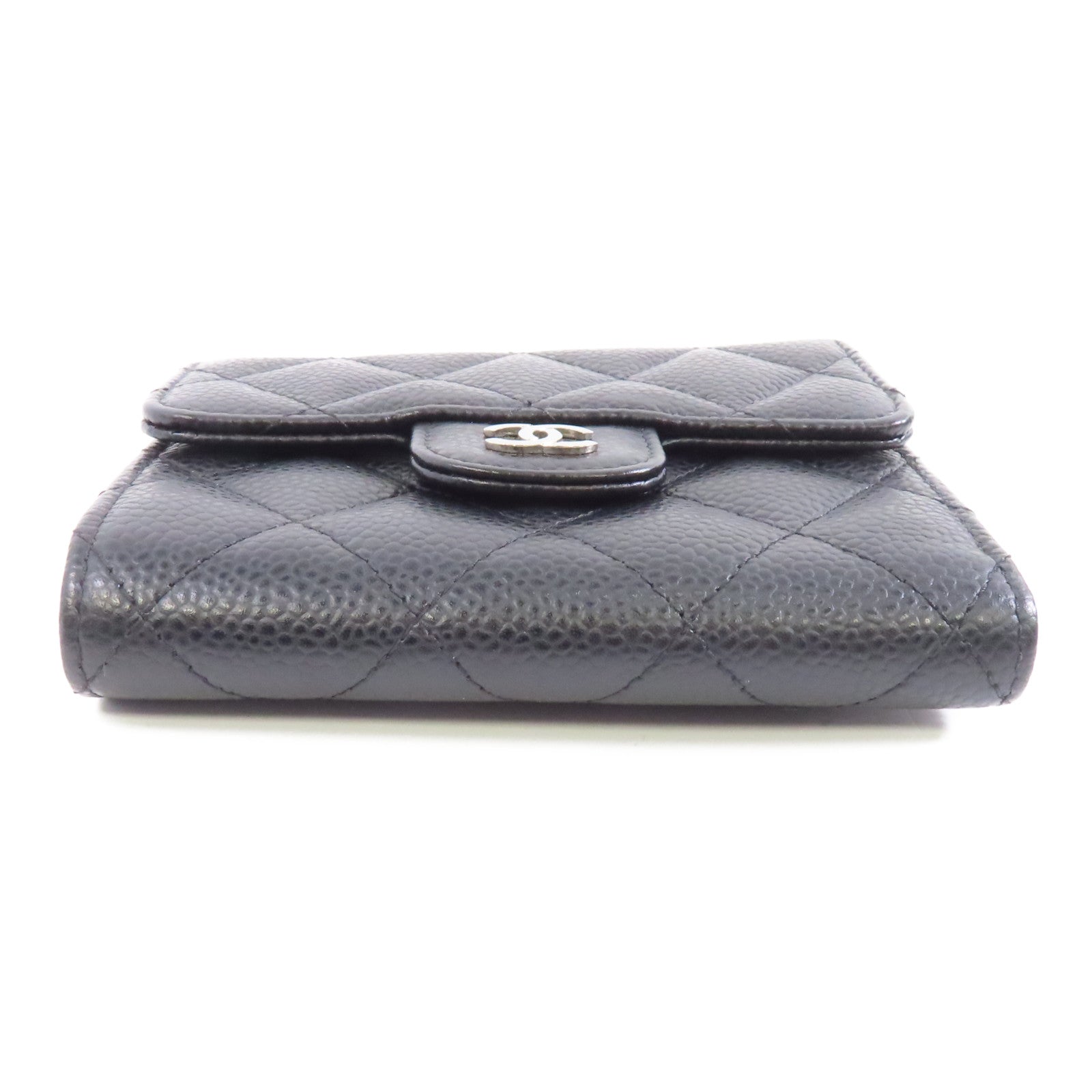 CHANEL 菱格Caviar皮革Classic Wallet銀扣錢包黑色