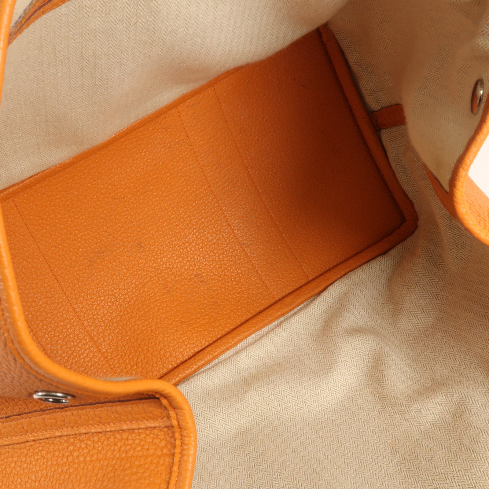 HERMES Negonda皮革Garden Party PM銀扣手挽袋Orange