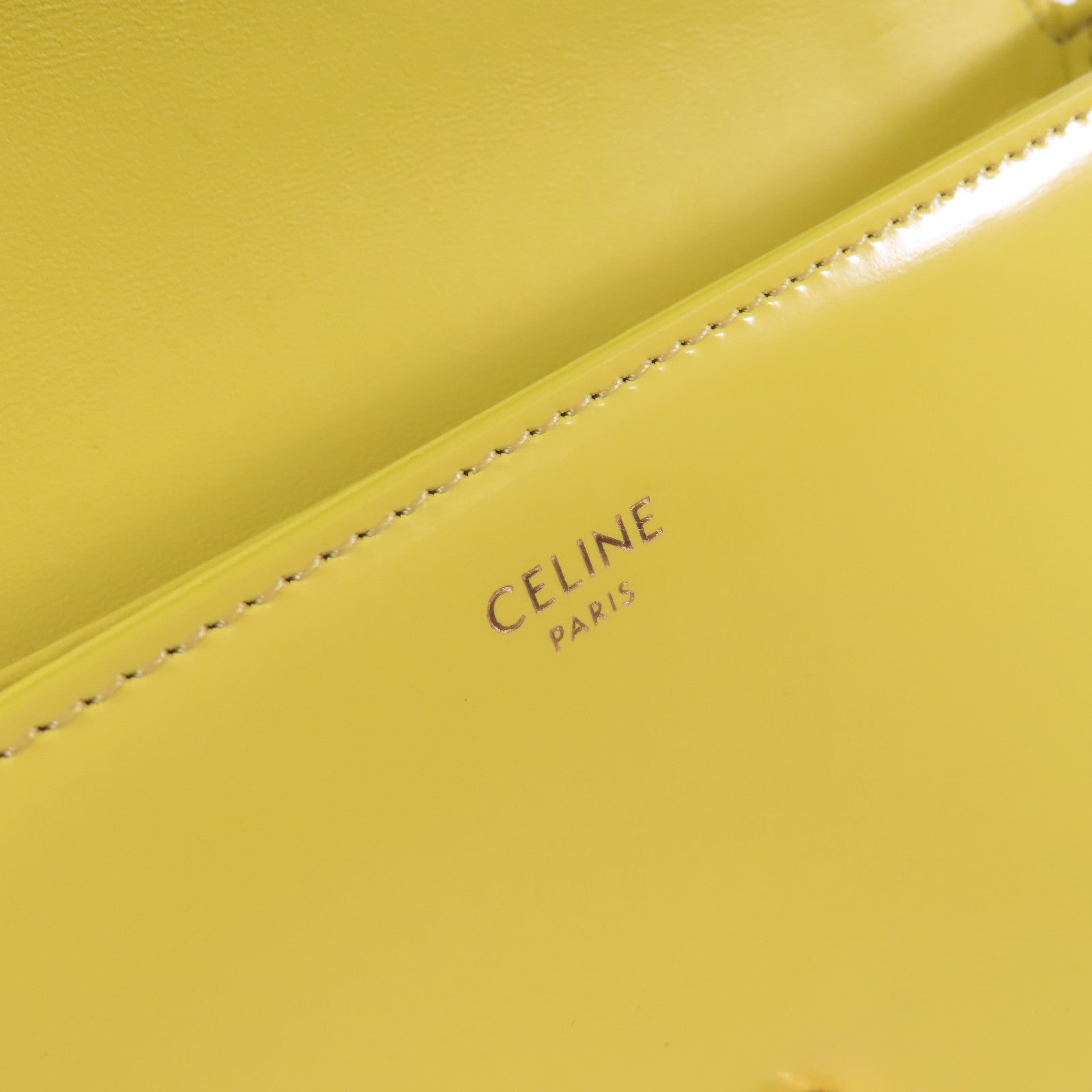 CELINE 牛皮皮革Claude Chain Shoulder Bag金扣肩背袋青黃色