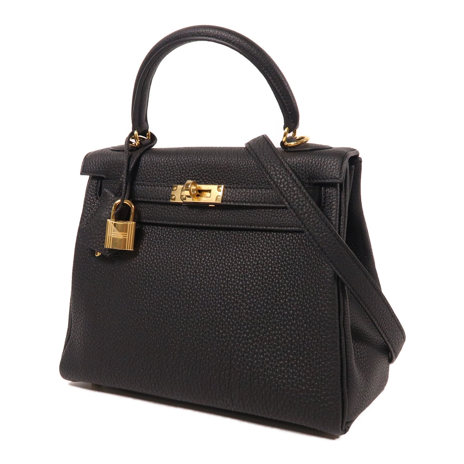 HERMES Togo皮革Kelly 25金扣手挽肩背兩用袋黑色