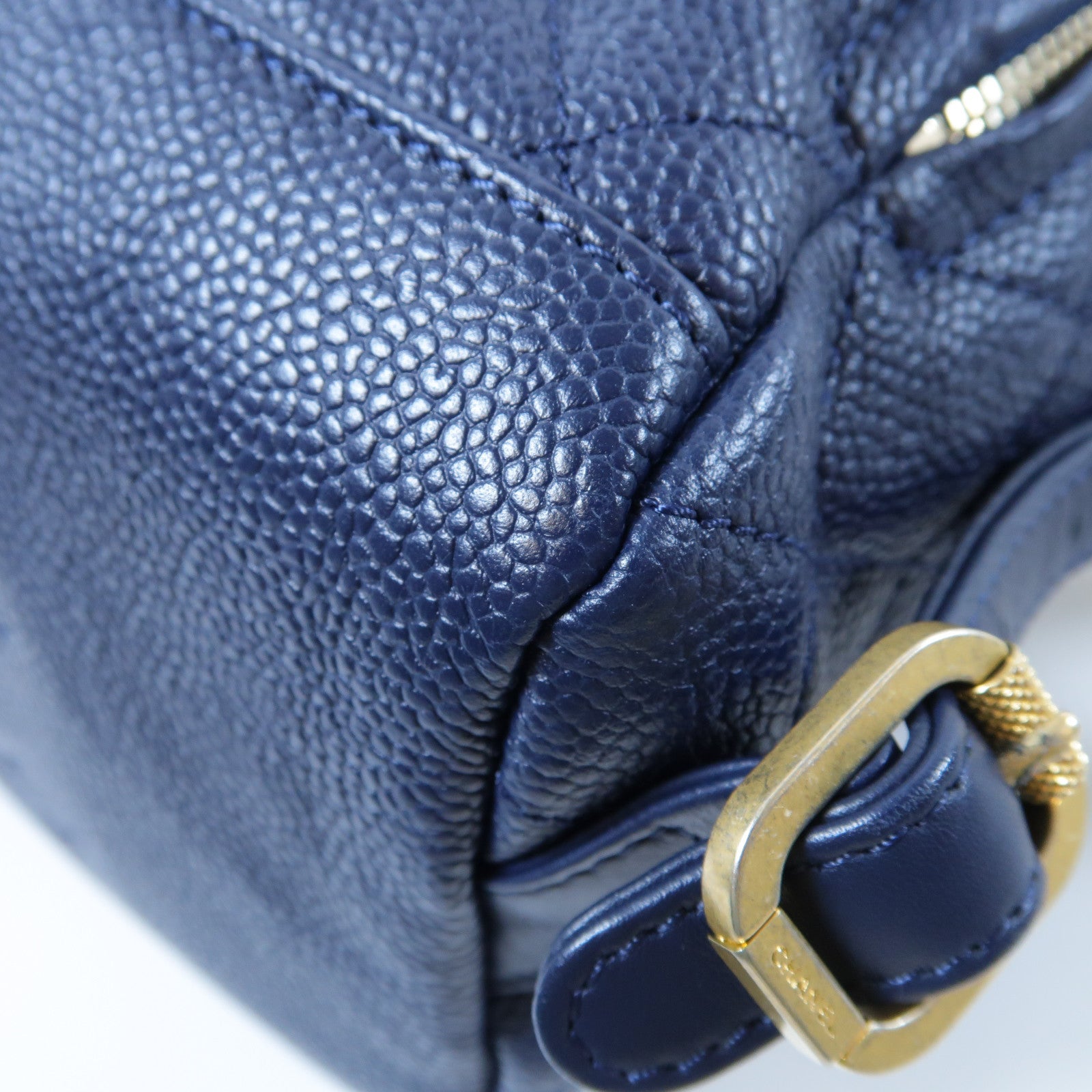 CHANEL 【激減優惠】菱格Caviar皮革Backpack金扣鏈帶背包藍色