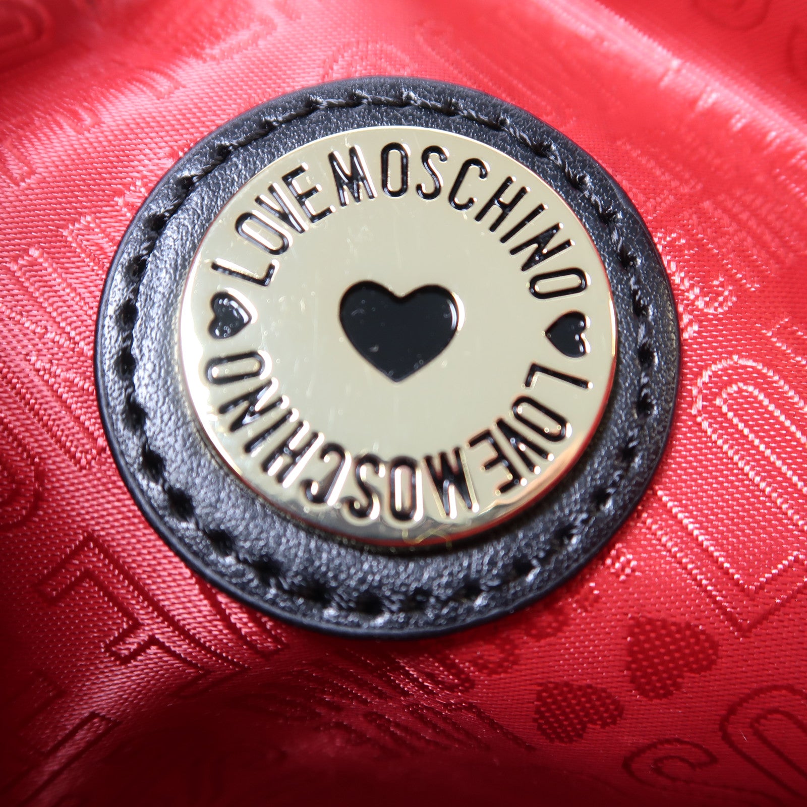 MOSCHINO 帆布Shoulder Bag金扣肩背袋黑色/白色