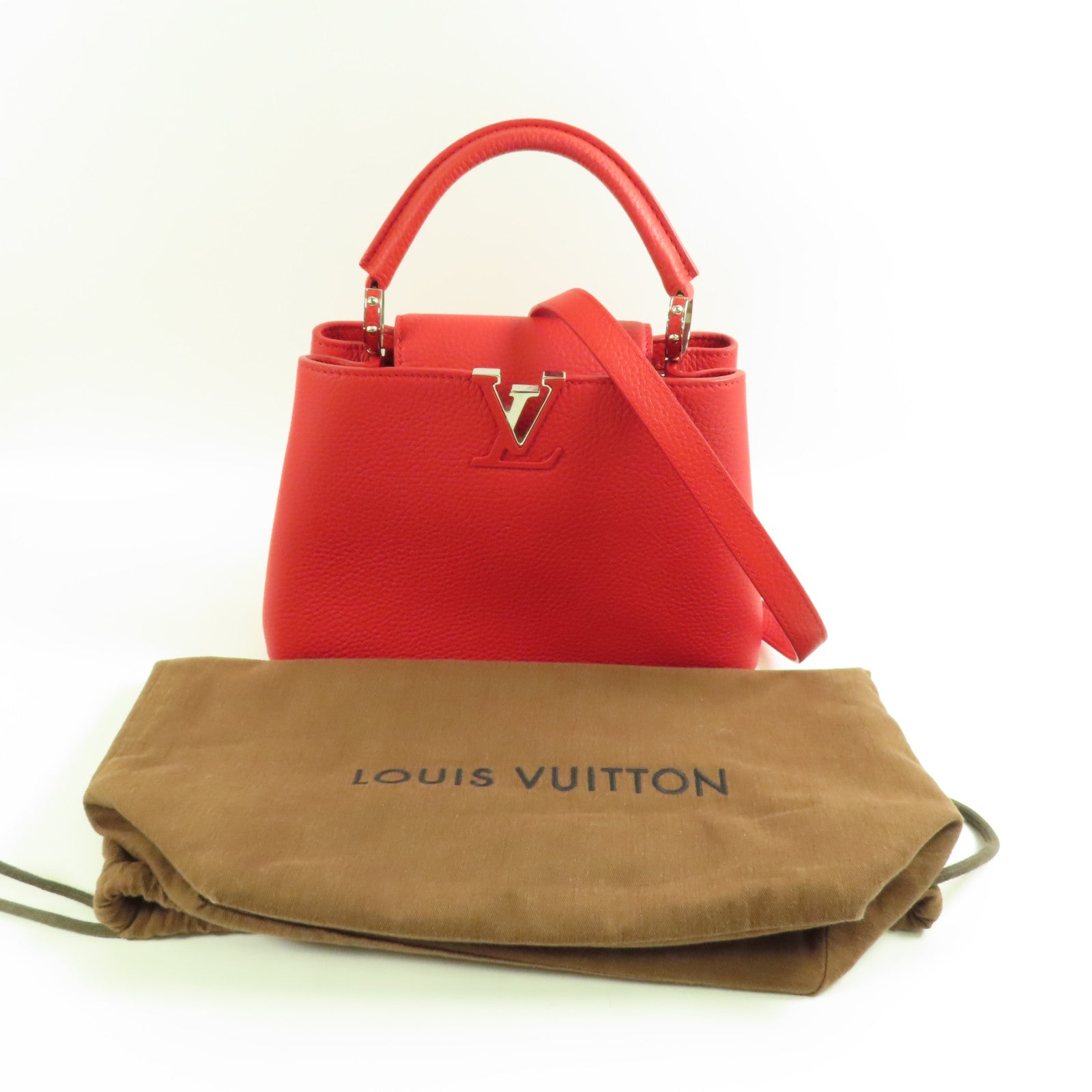 LOUIS VUITTON Taurillon Capucines BB銀扣手挽肩背兩用袋