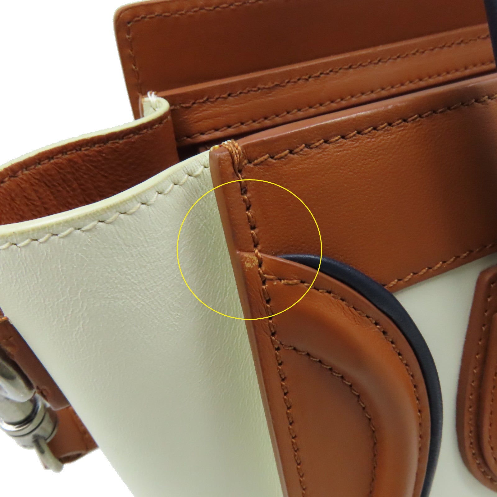 CELINE 牛皮皮革Nano Luggage 2Way Shoulder Bag手挽肩背兩用袋米白色/啡色