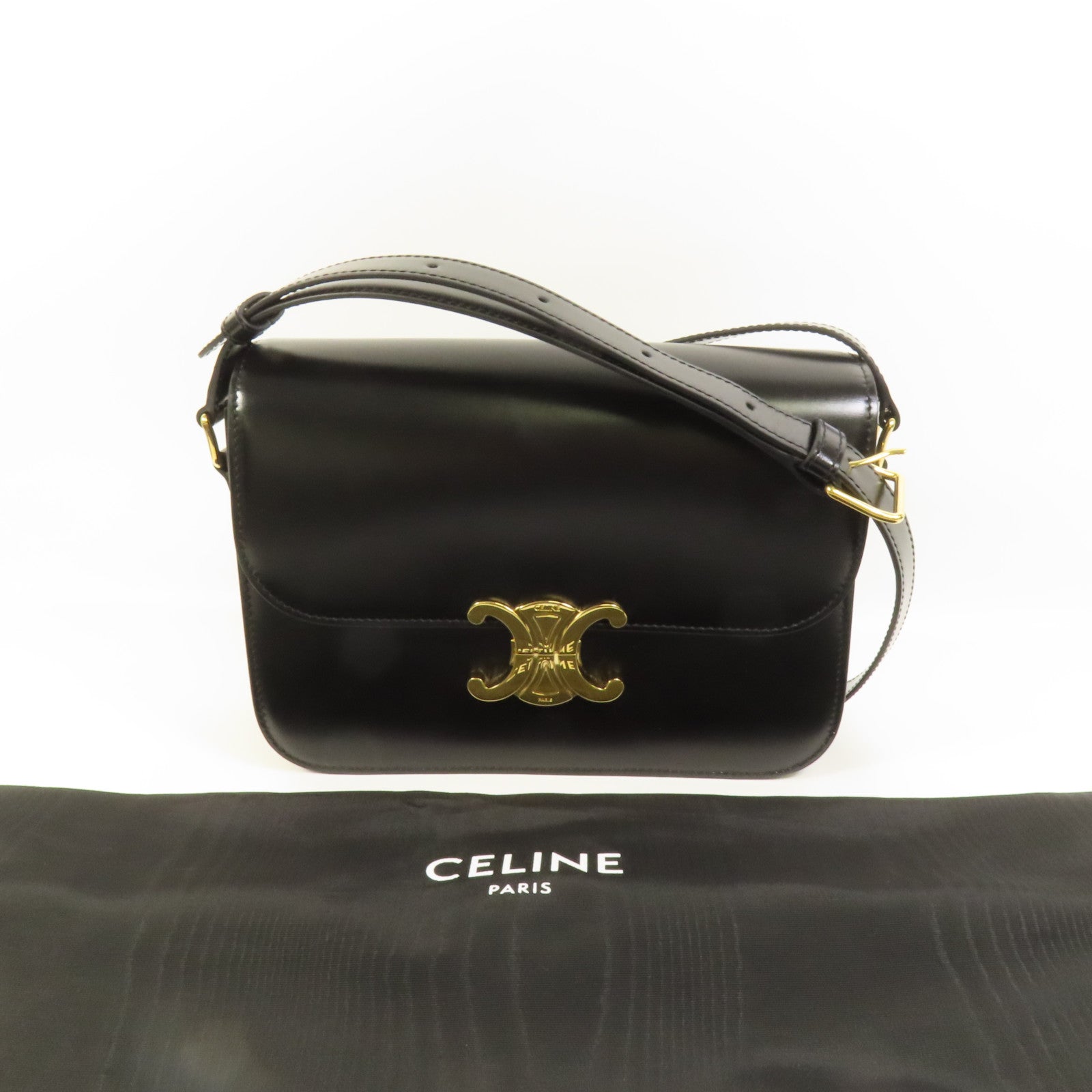CELINE 牛皮皮革Classique Triomphe金扣肩背袋