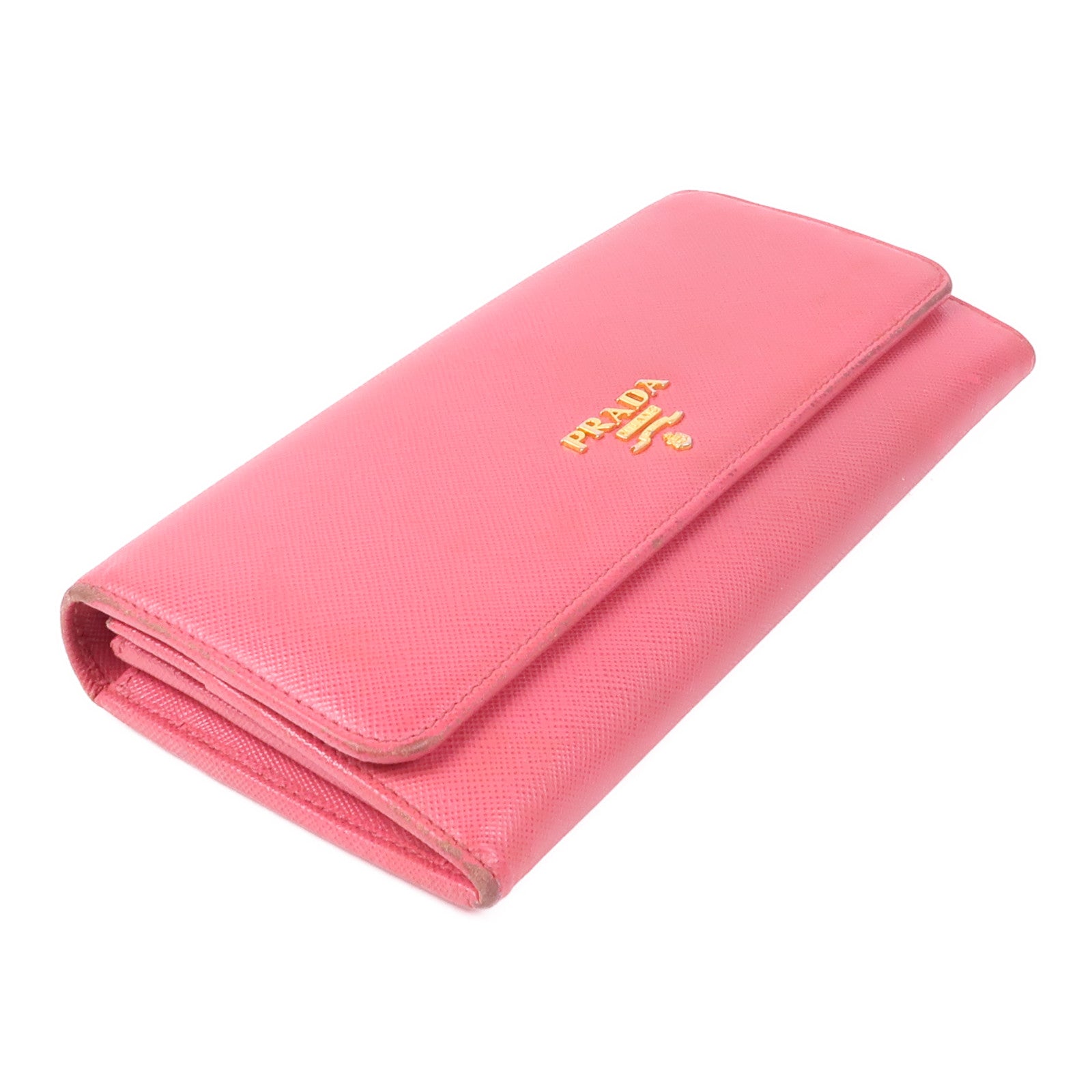 PRADA GHW Long Button Wallet 1M1132 Saffiano Leather Pink