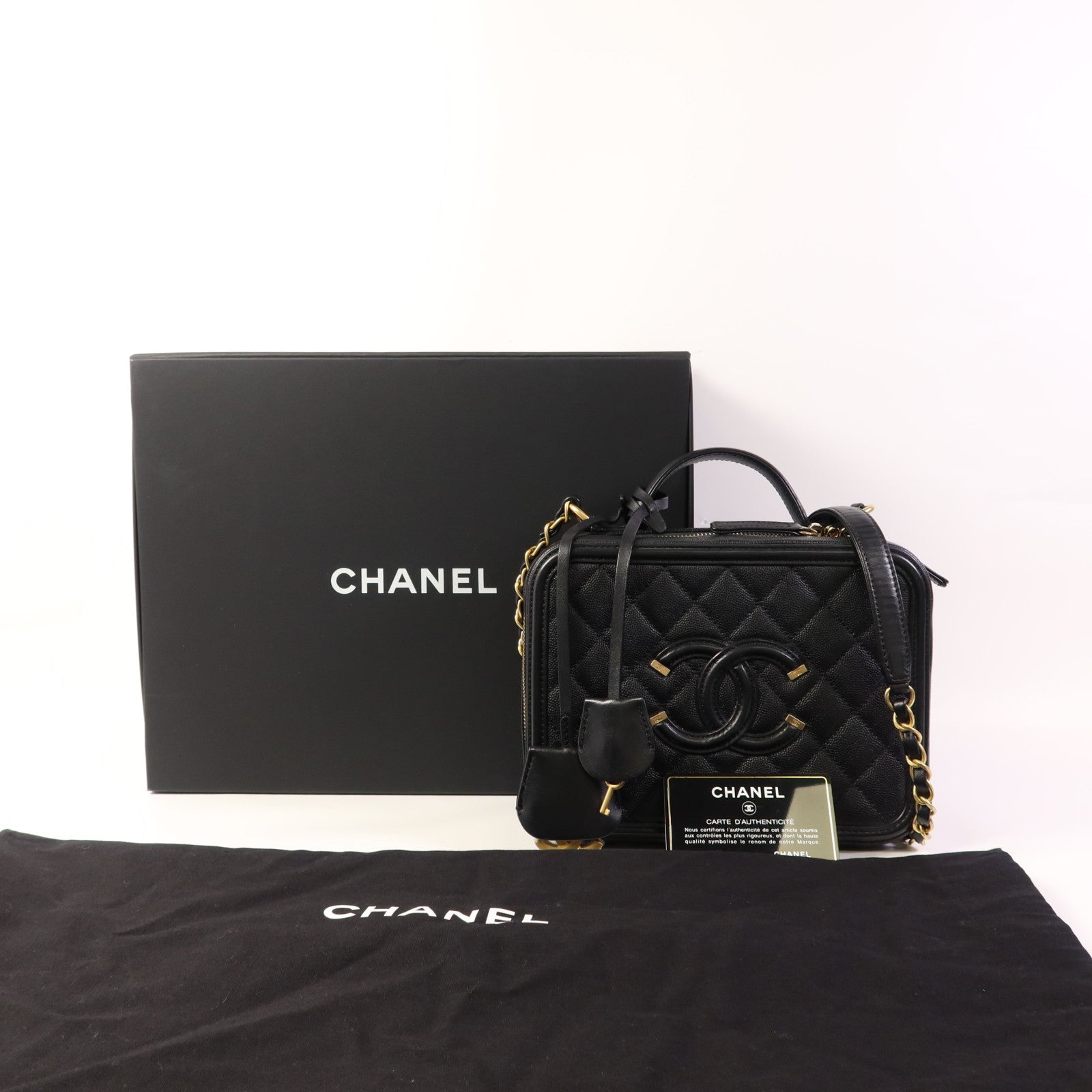CHANEL 牛皮皮革Vanity Case金扣手挽肩背兩用袋