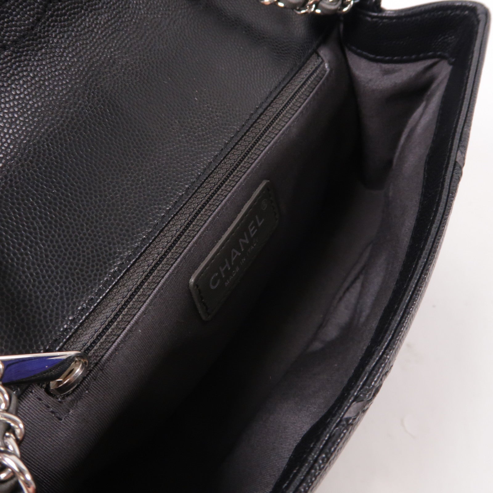 CHANEL 菱格牛皮皮革Chain Shoulder Bag銀扣鏈帶肩背袋黑色