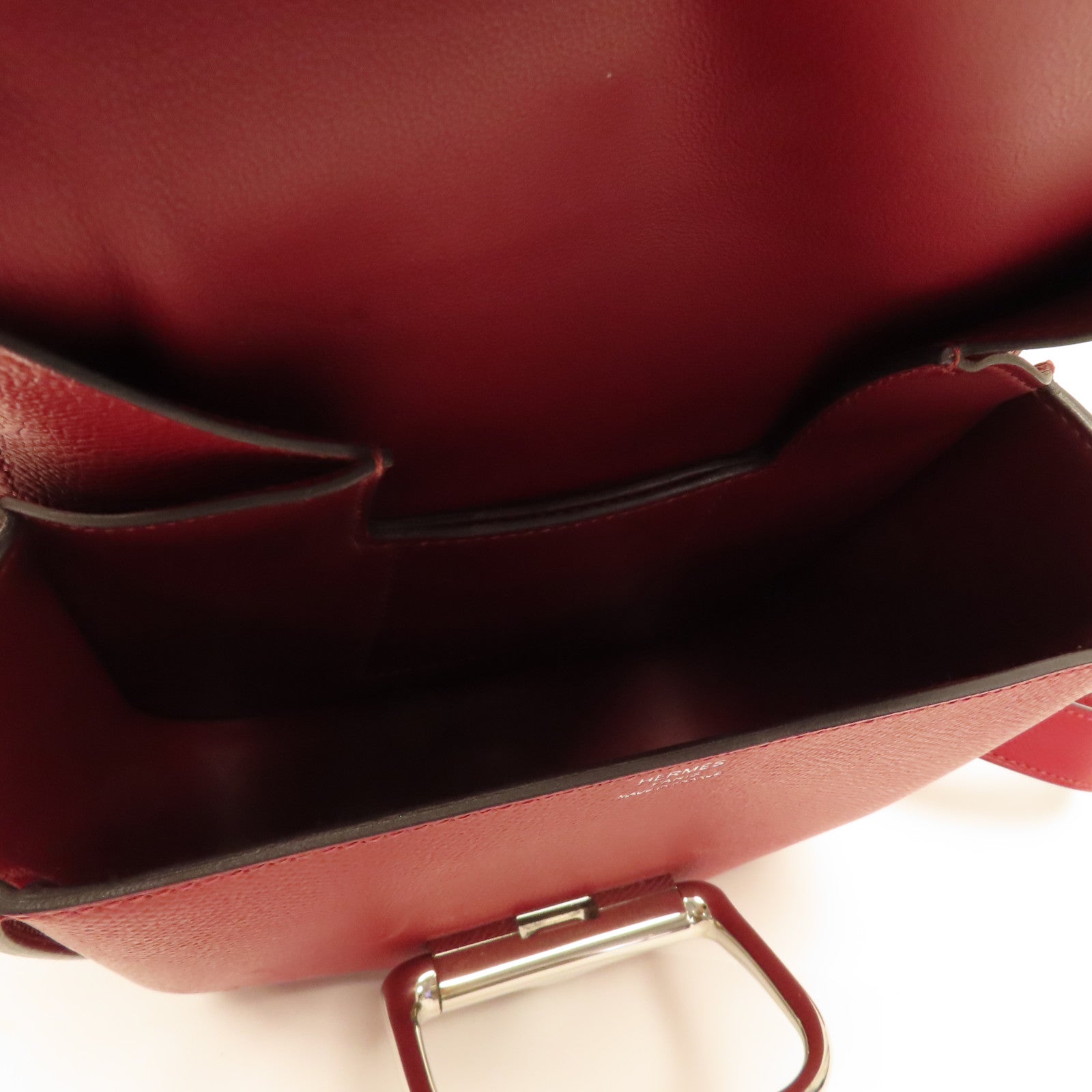 HERMES 【激減優惠】Epsom皮革Della Cavalleria Mini Bag銀扣肩背袋K1 Rouge Grenat石榴紅色