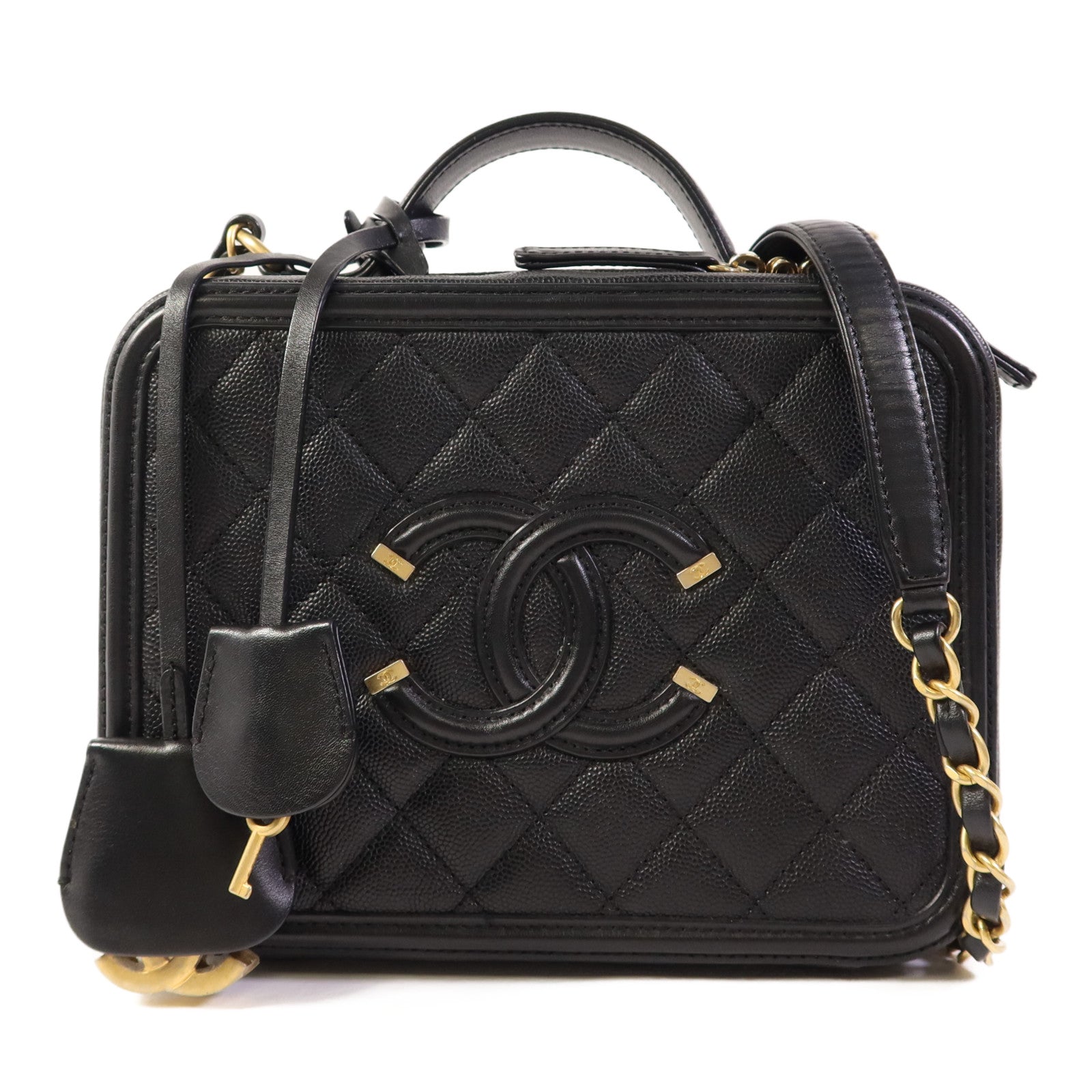 CHANEL 牛皮皮革Vanity Case金扣手挽肩背兩用袋