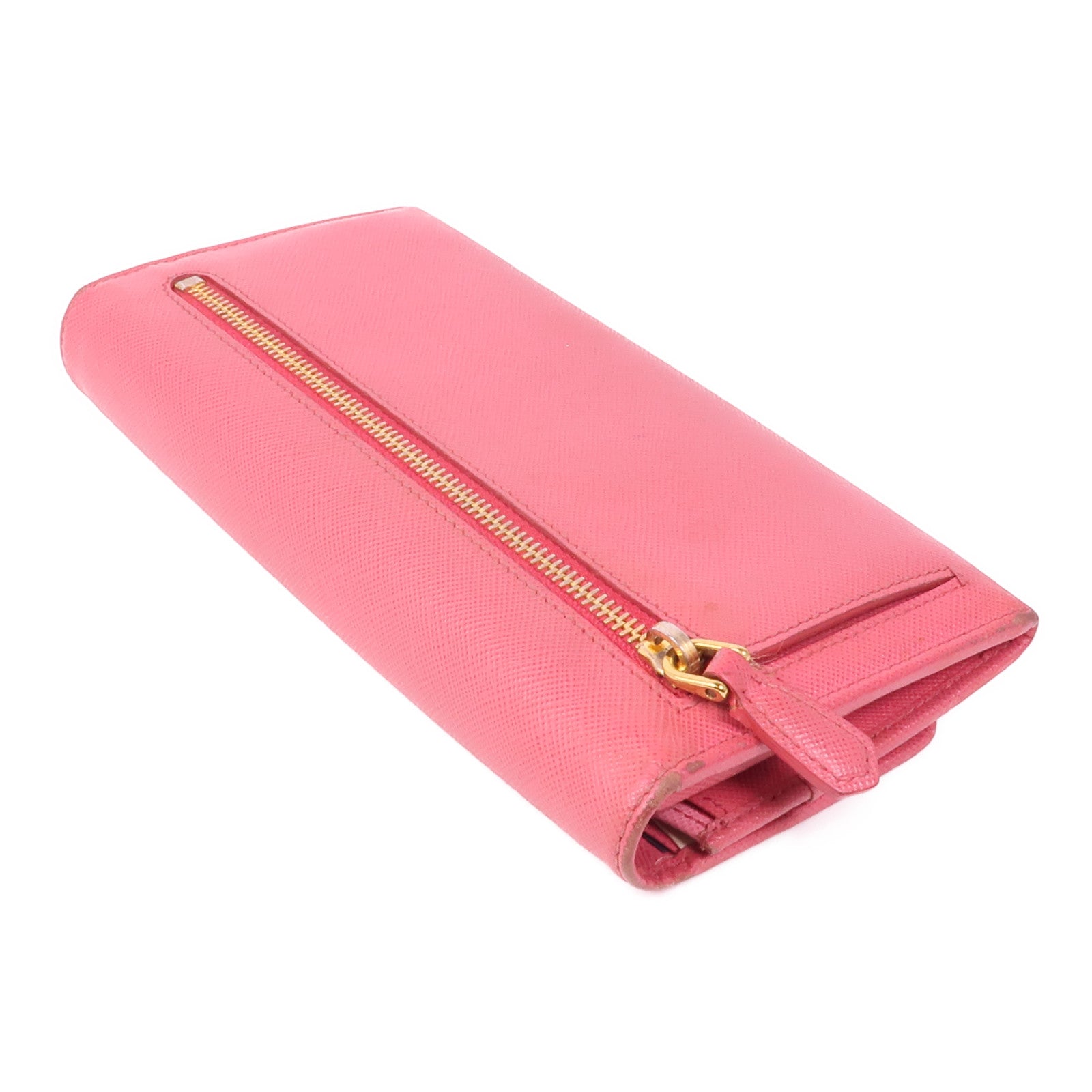 PRADA GHW Long Button Wallet 1M1132 Saffiano Leather Pink