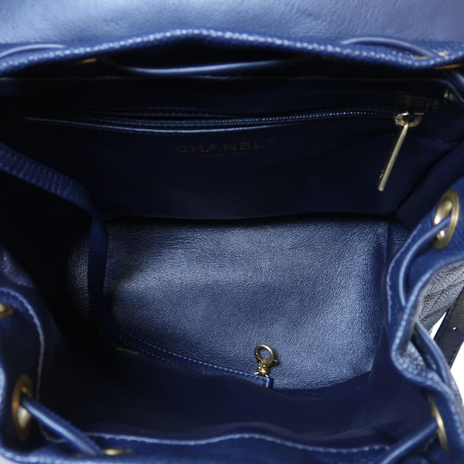 CHANEL 【激減優惠】菱格Caviar皮革Backpack金扣鏈帶背包藍色