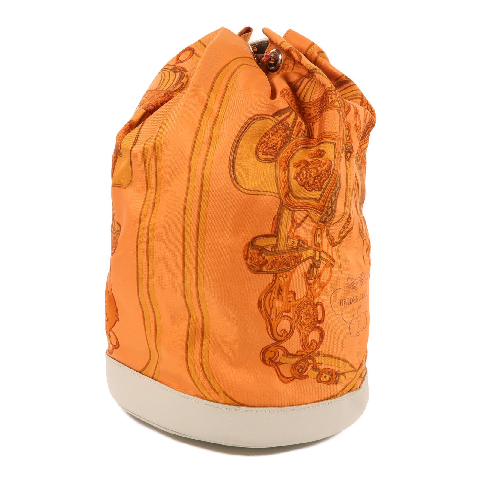 HERMES 絲質Soie Cool銀扣背包橙色