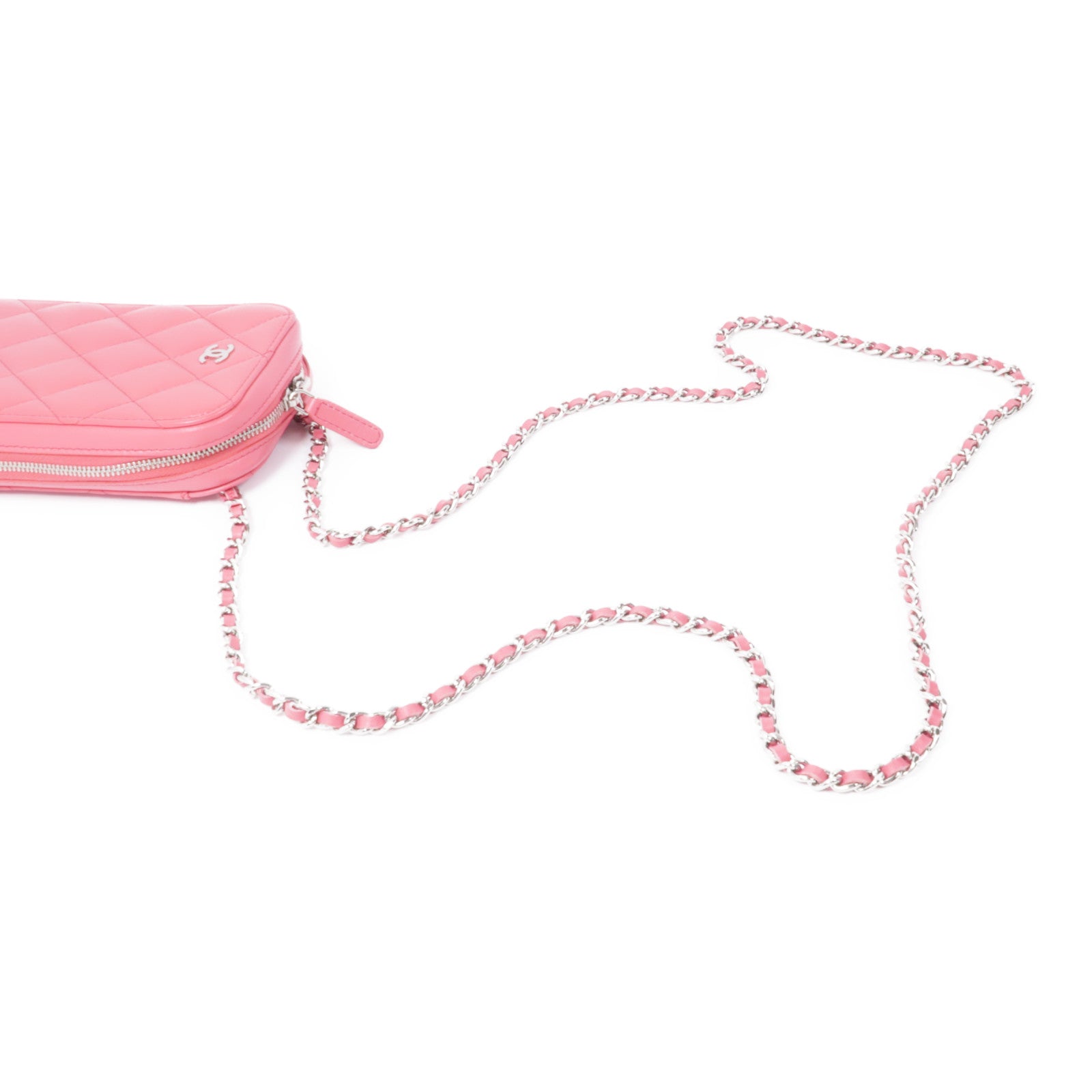 CHANEL 羊皮皮革Phone Holder銀扣鏈帶肩背袋