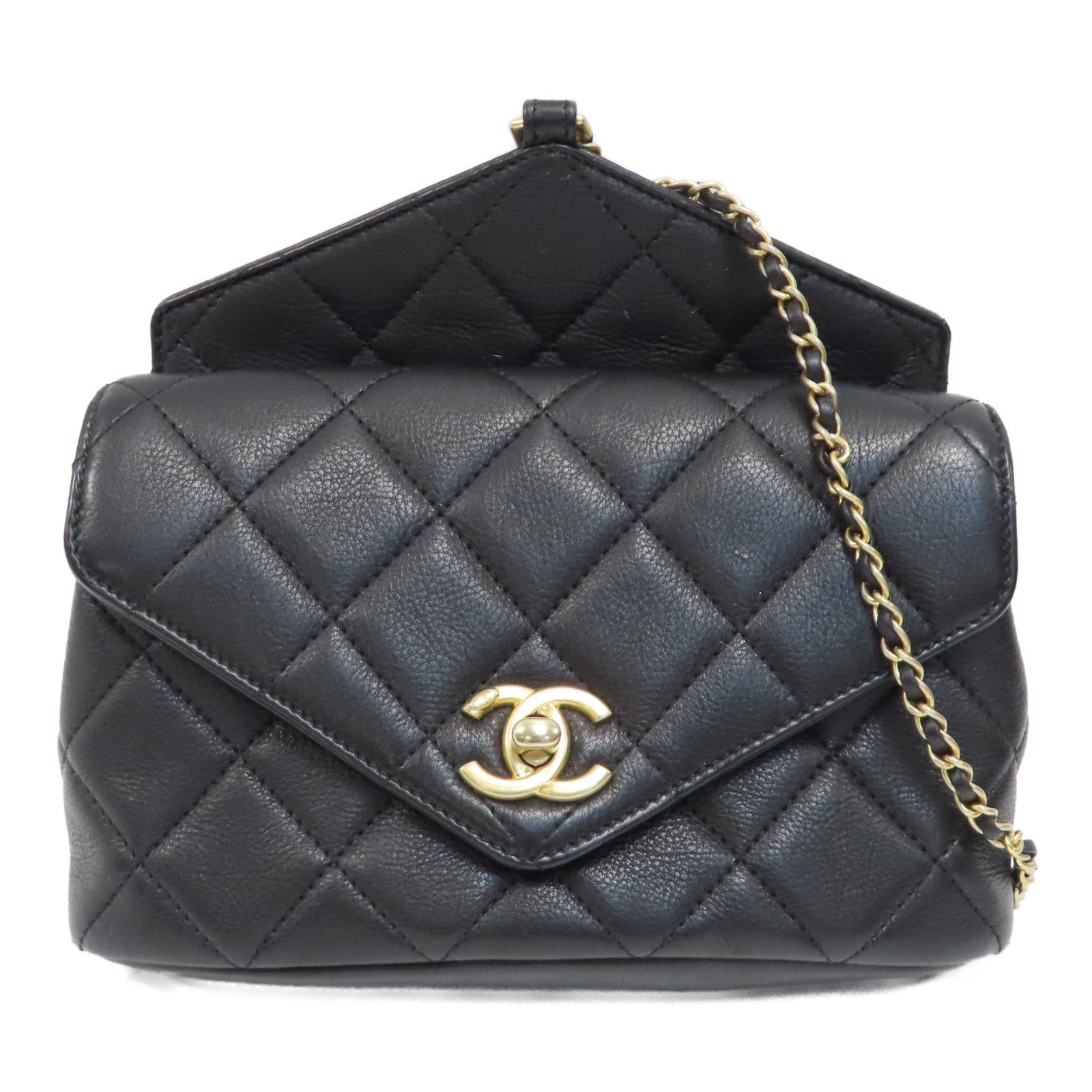 CHANEL 菱格牛皮皮革Flap Waist Bag金扣腰包黑色