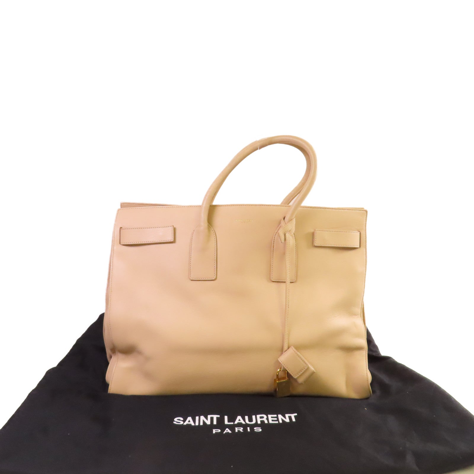 SAINT LAURENT 牛皮皮革Sac De Jour Large Shoulder Bag肩背袋杏色