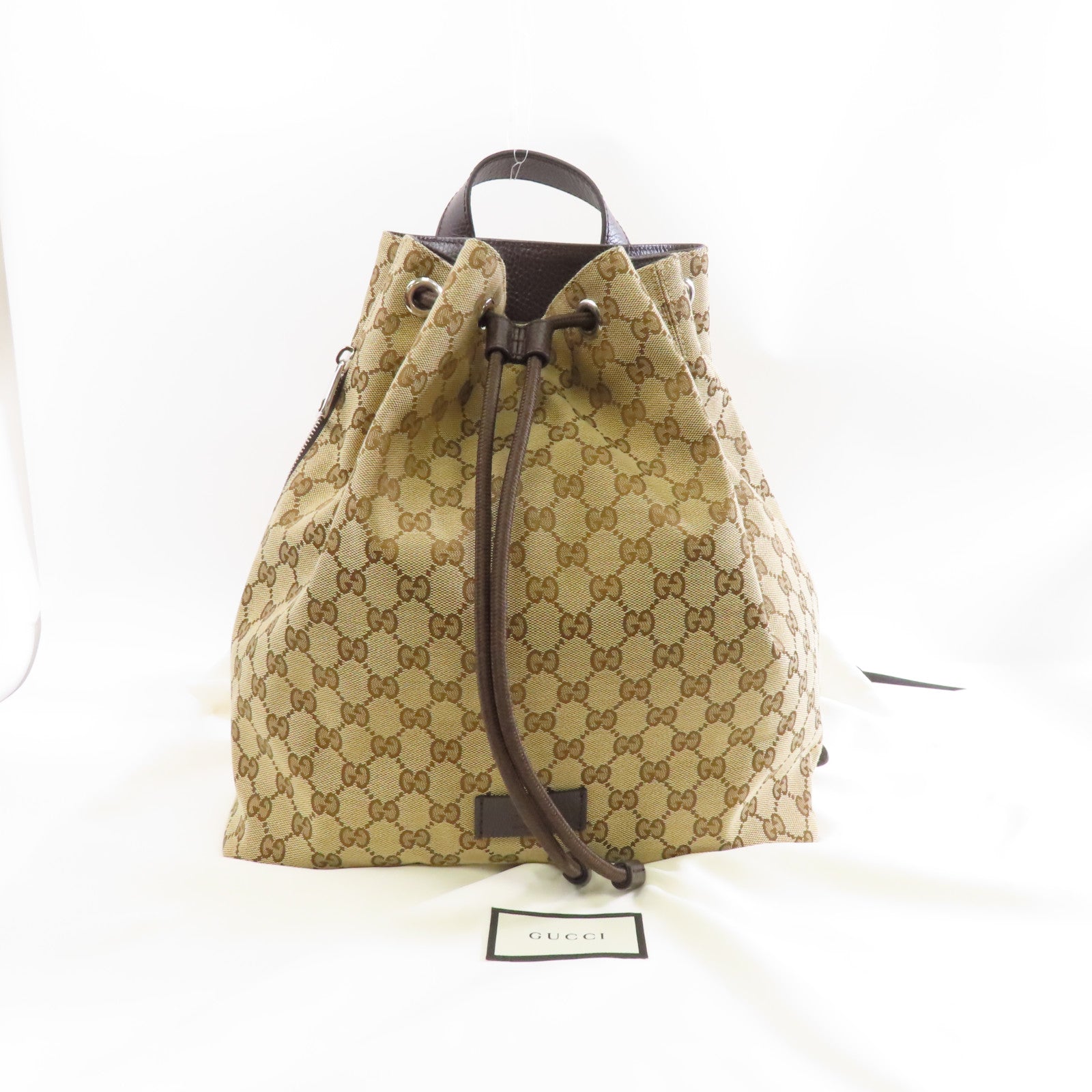 GUCCI 帆布Backpack銀扣背包棕色