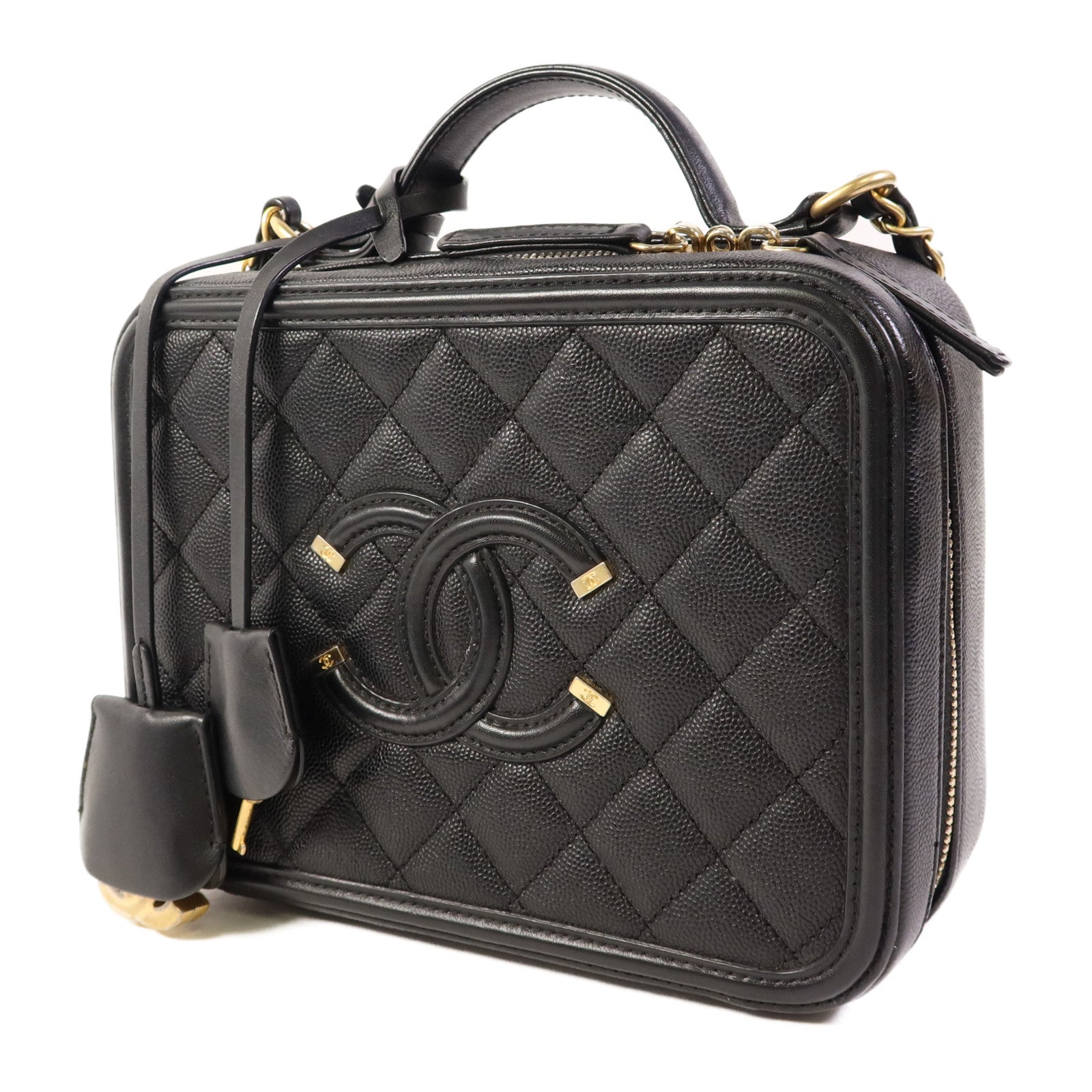 CHANEL 牛皮皮革Vanity Case金扣手挽肩背兩用袋